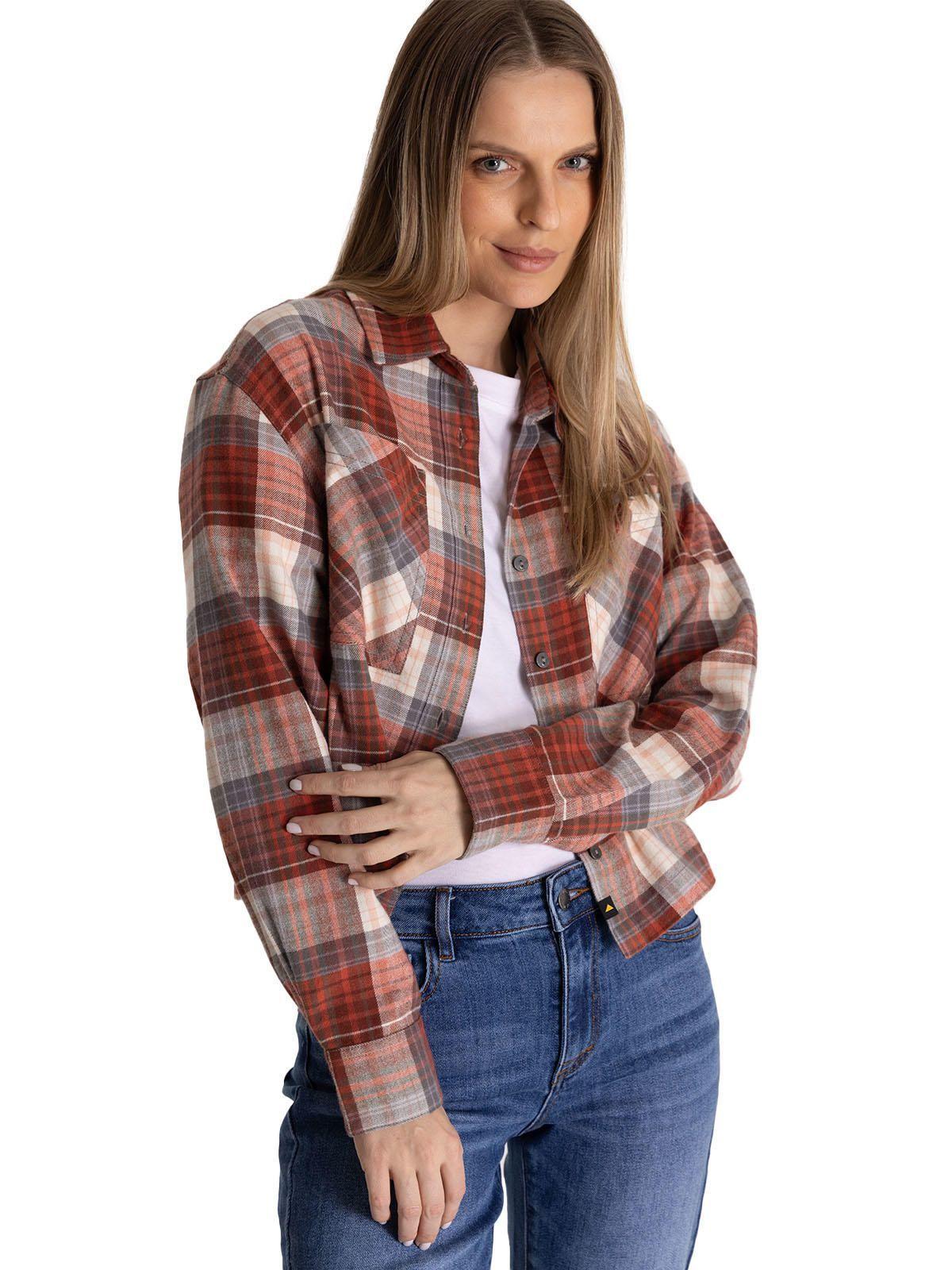 Camisa Manga Larga Mujer Cropped Flannel Terracota-0