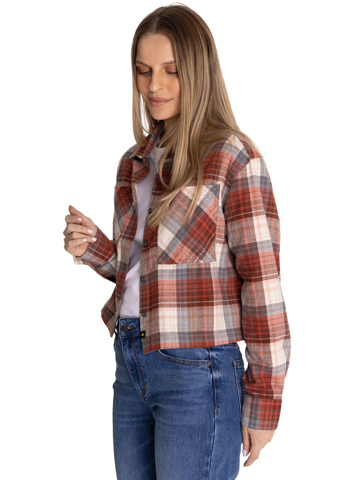 Camisa Manga Larga Mujer Cropped Flannel Terracota-1