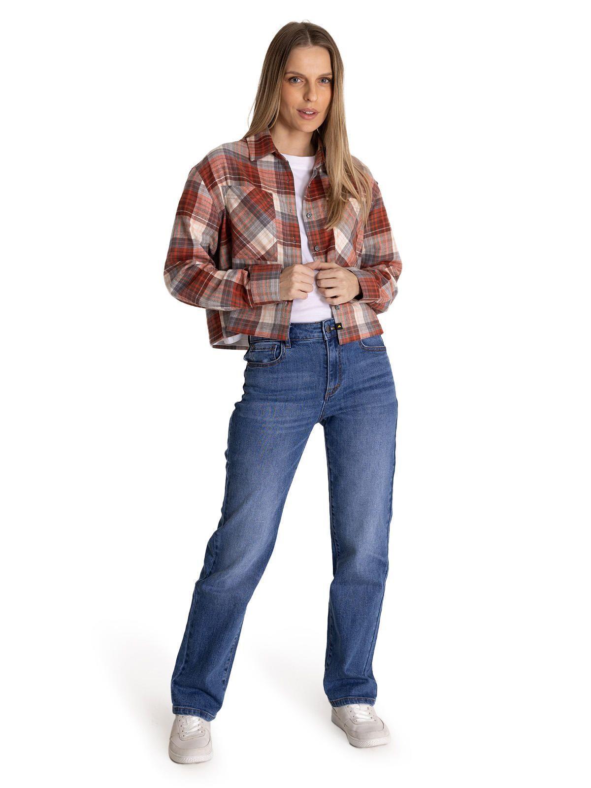 Camisa Manga Larga Mujer Cropped Flannel Terracota-4
