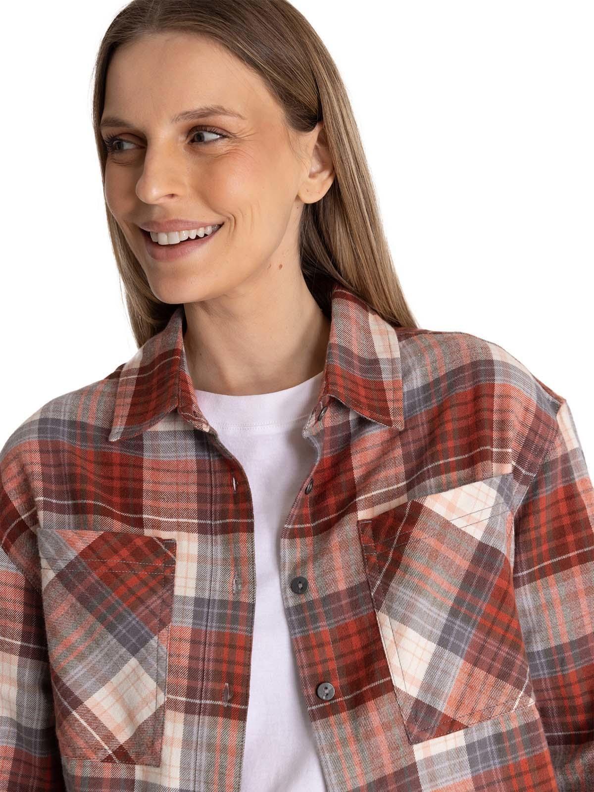 Camisa Manga Larga Mujer Cropped Flannel Terracota-5