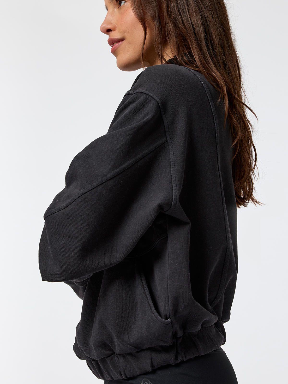 Polerón Funnel-Neck Half Zip Negro Mujer-3