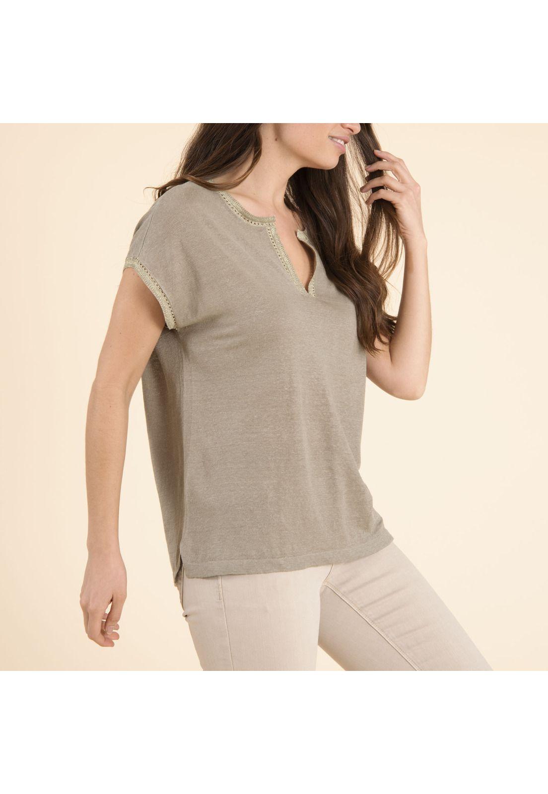 Polera Lino Orgánico Mujer Cleo Verde Petroleo-2