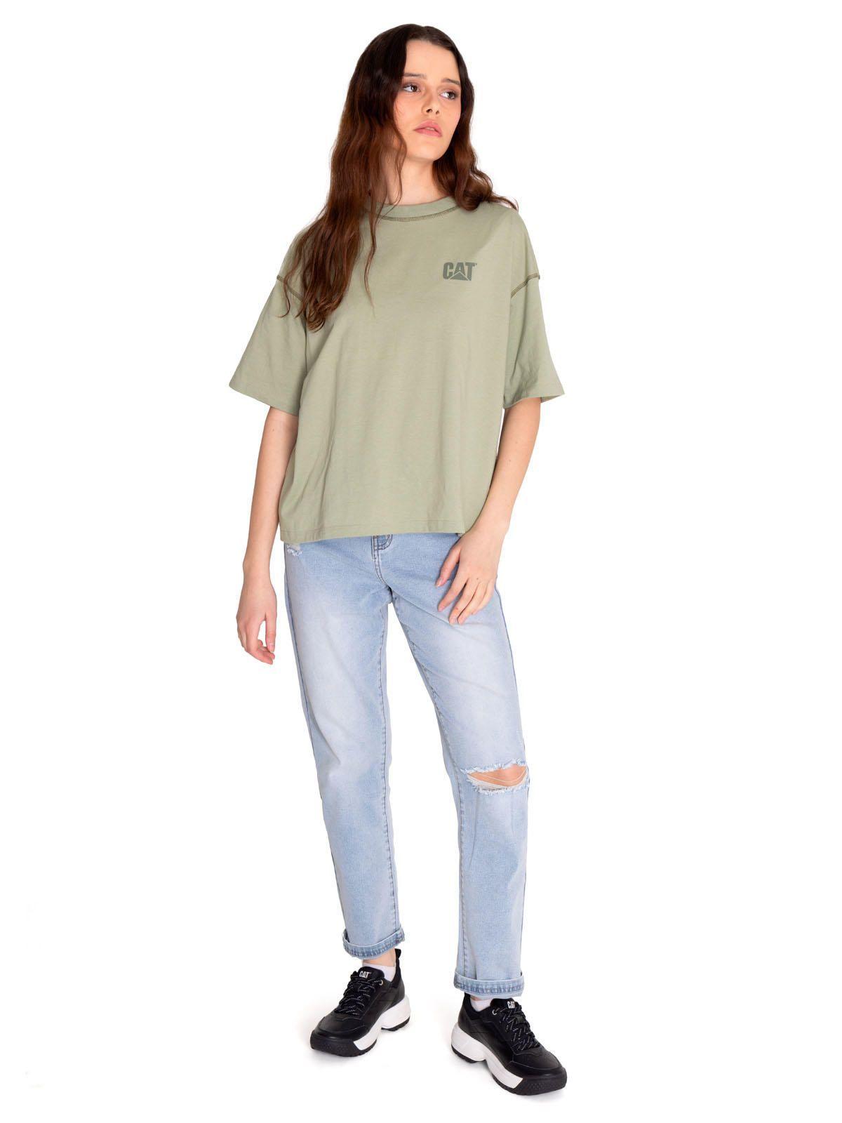 Polera Manga Corta Mujer Cat Logo Boxy Tee Verde-5