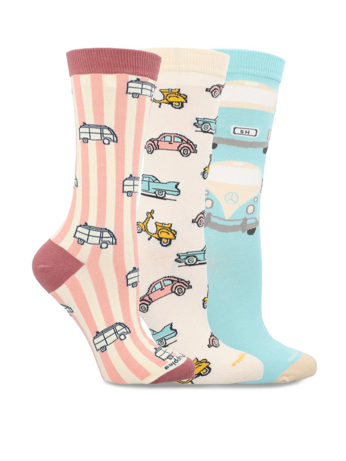 Pack 3 Calcetines Algodón Mujer Pack Gift Cars Crema-3