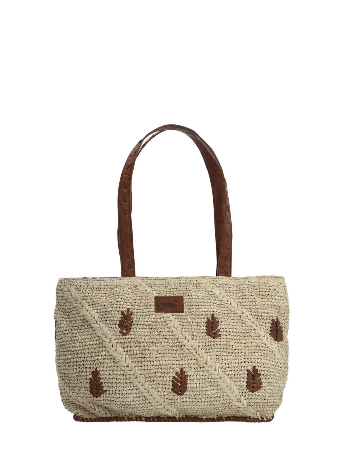 Cartera Rafia/Cuero Mujer Szr Xigia Tote Beige-0