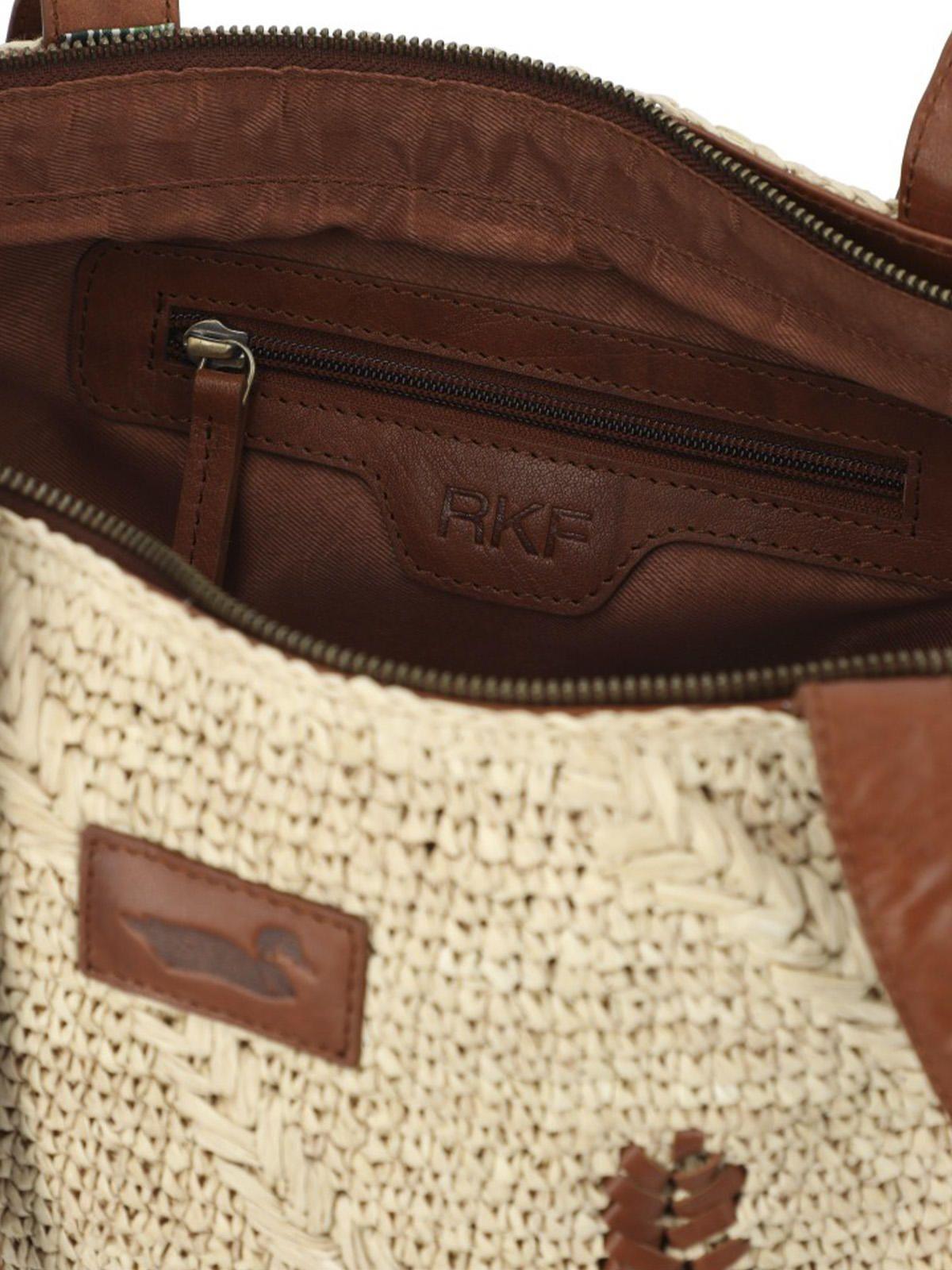 Cartera Rafia/Cuero Mujer Szr Xigia Tote Beige-5