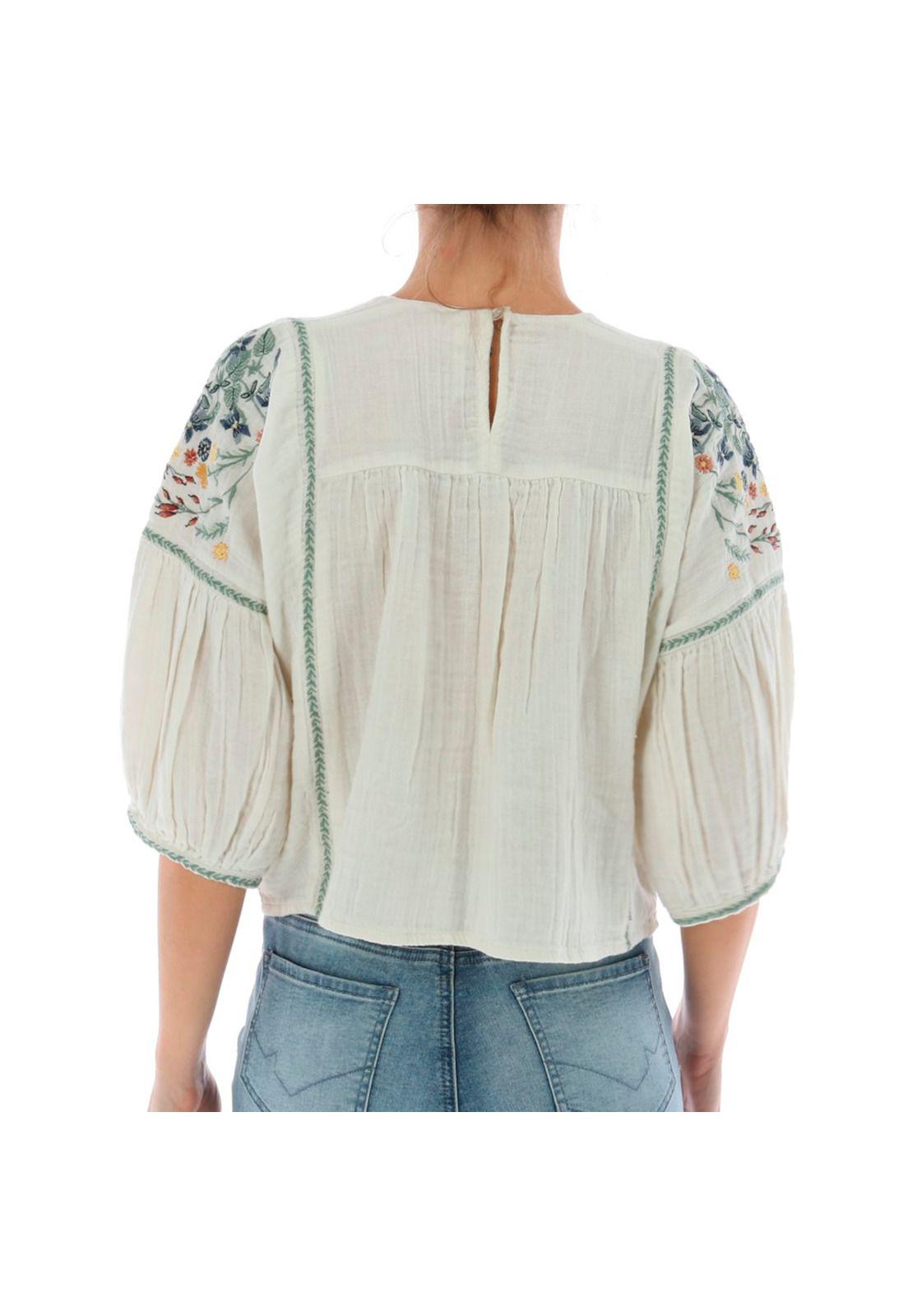 BLUSA M/C MUJER EMBROIDERED S/S PEAS CRUDO-1