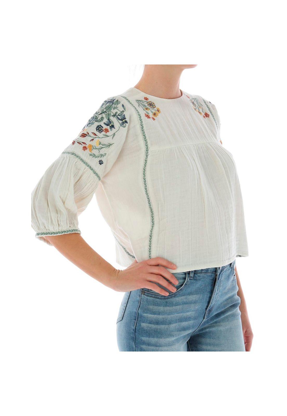 BLUSA M/C MUJER EMBROIDERED S/S PEAS CRUDO-2