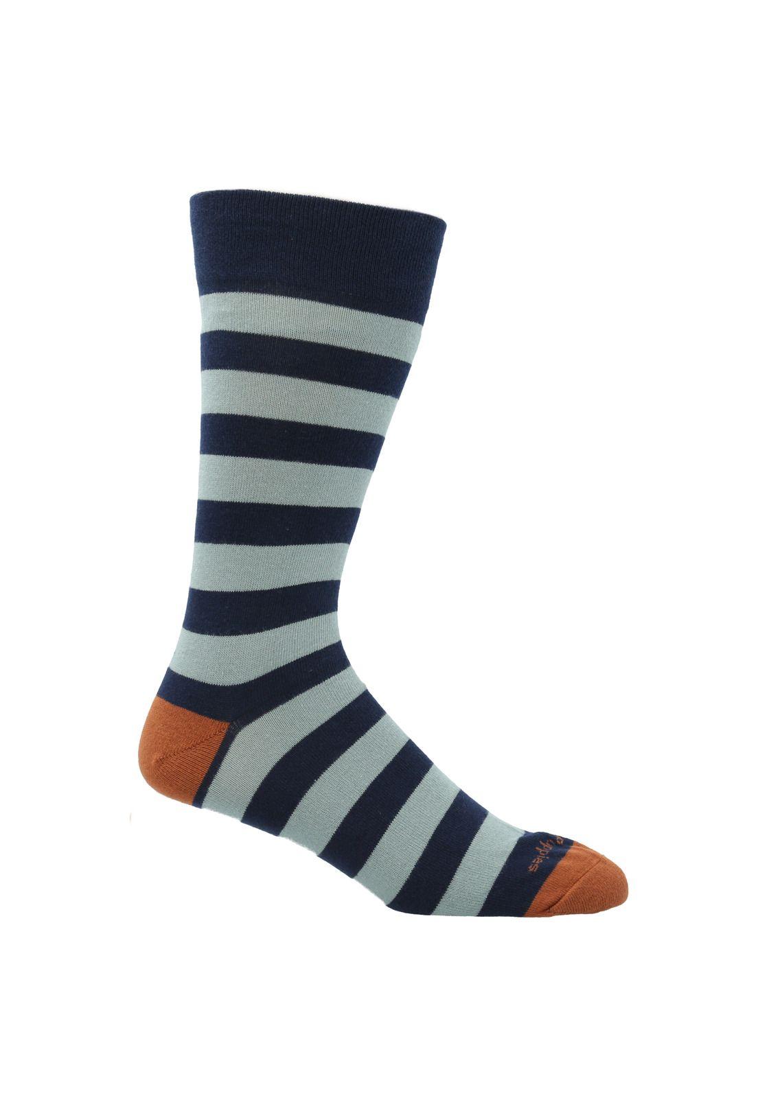 Calcetín Algodón Hombre Cuff Stripe Azul-0