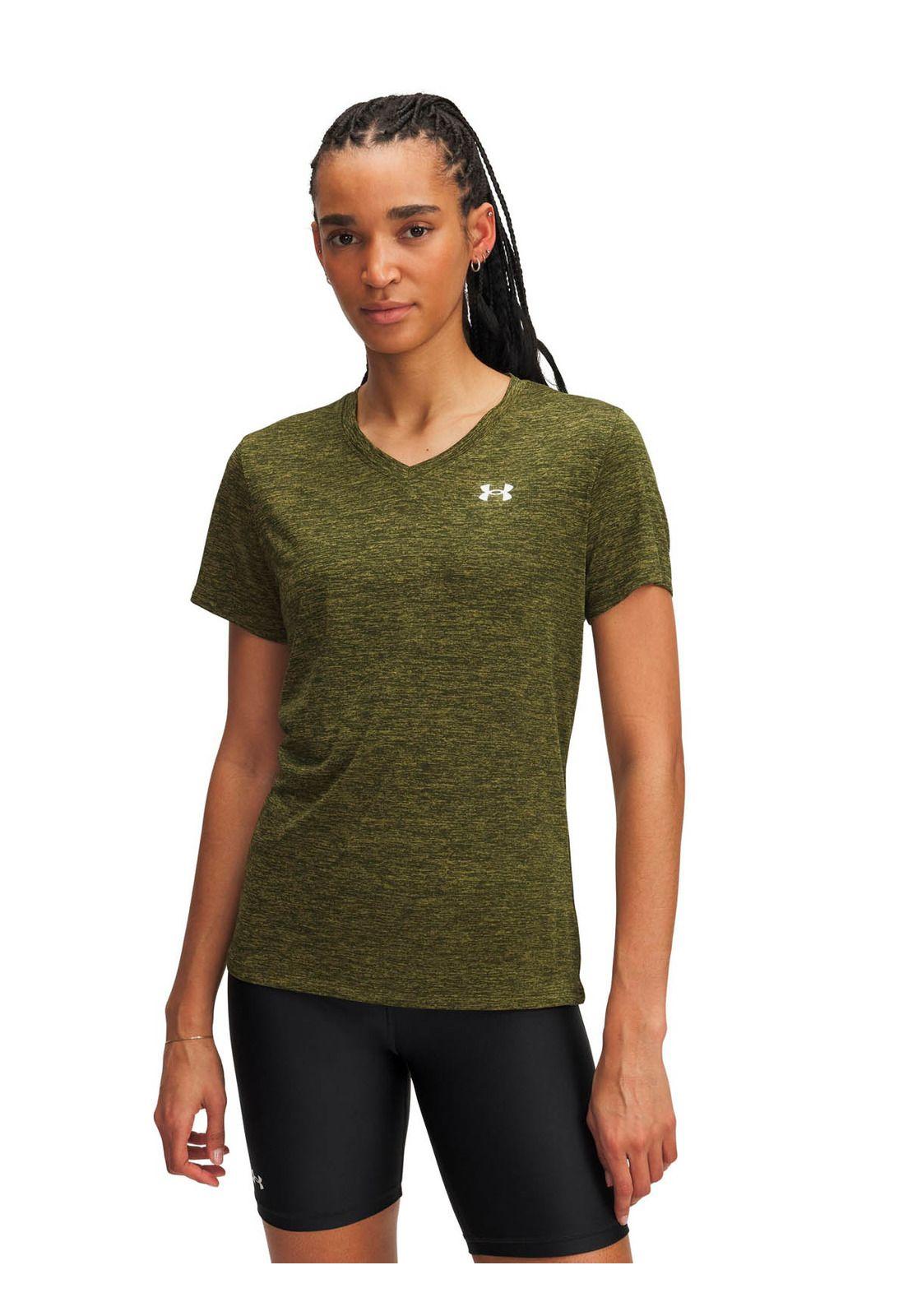 Polera Manga Corta Training para mujer Tech V-Neck verde -0