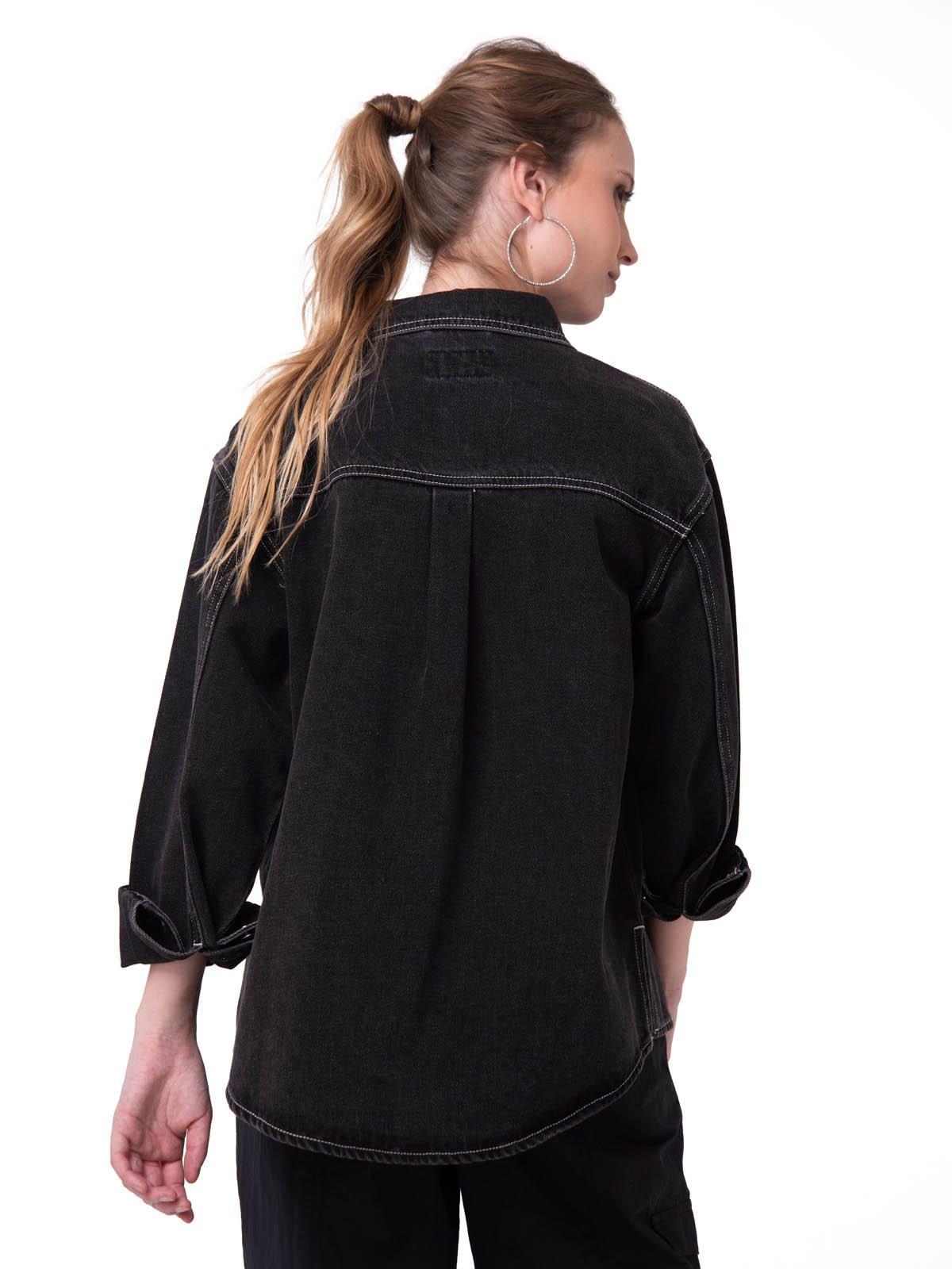 Camisa Denim Manga Larga Mujer Oversized Negro-3