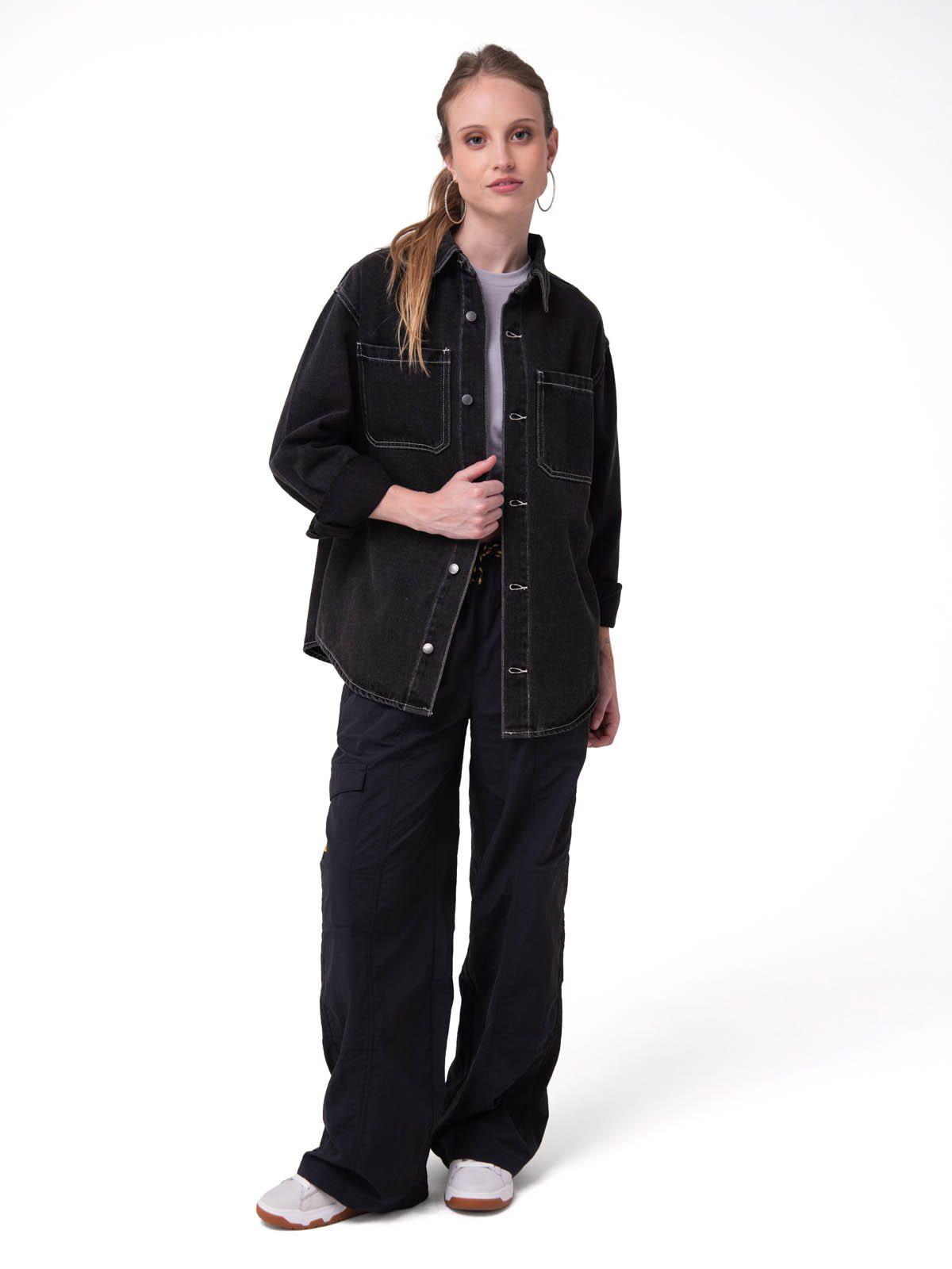 Camisa Denim Manga Larga Mujer Oversized Negro-5