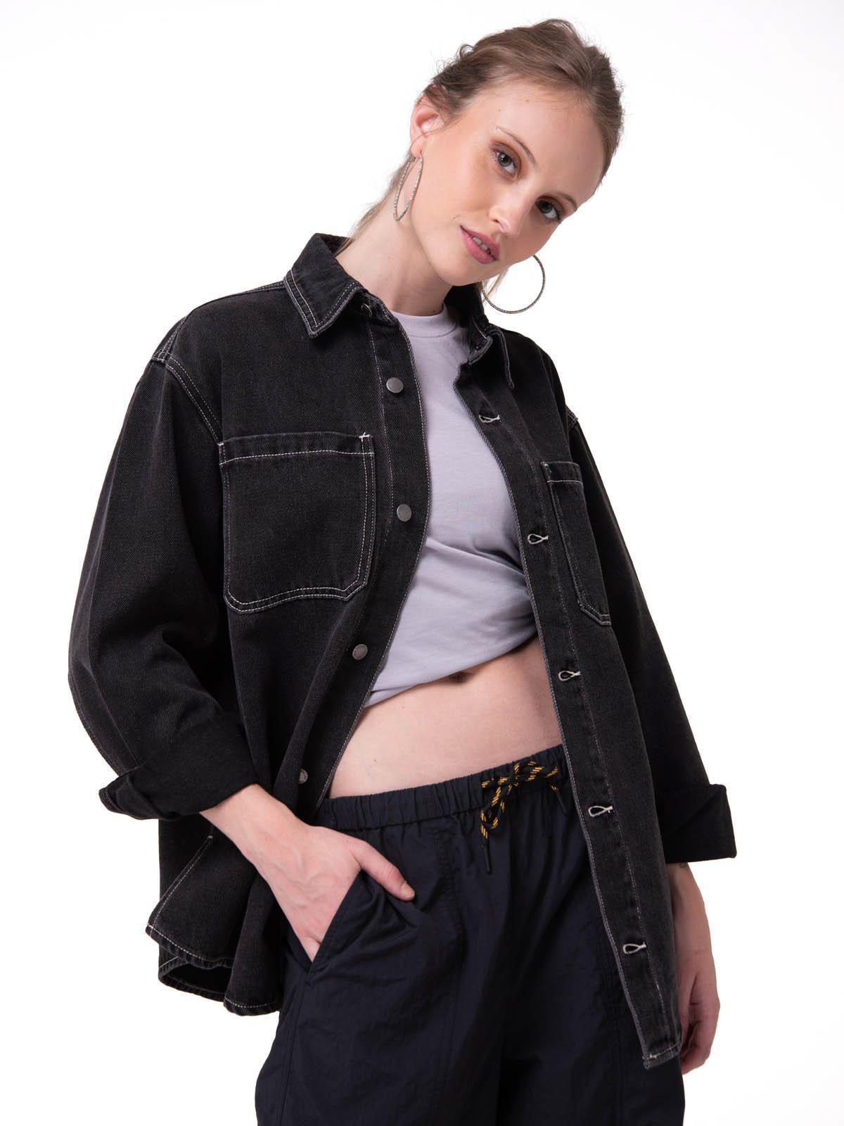 Camisa Denim Manga Larga Mujer Oversized Negro-1