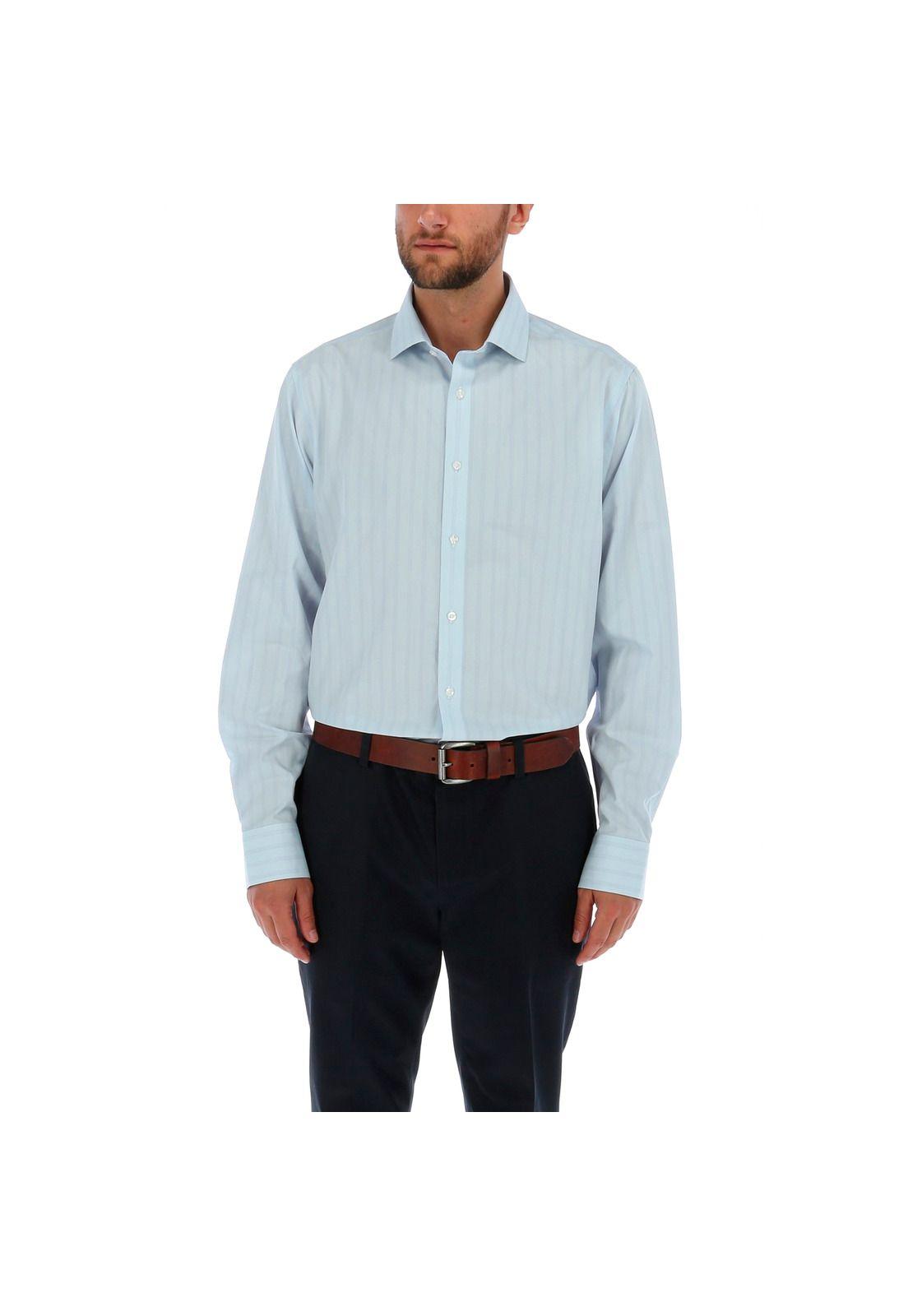 Camisa Hombre Algodón Minisquare Celeste-0