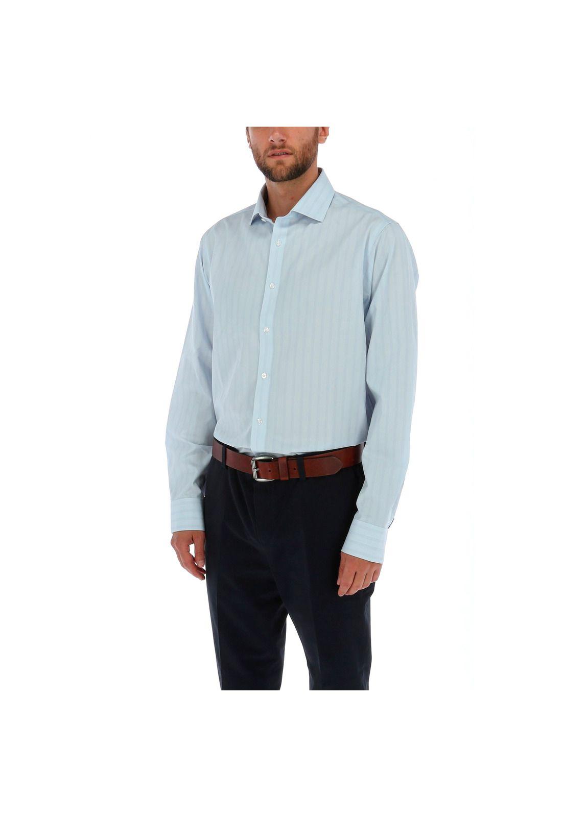 Camisa Hombre Algodón Minisquare Celeste-1
