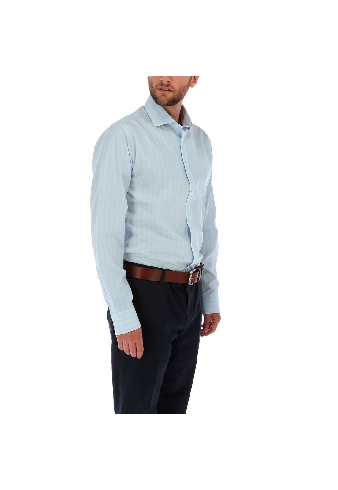 Camisa Hombre Algodón Minisquare Celeste-3