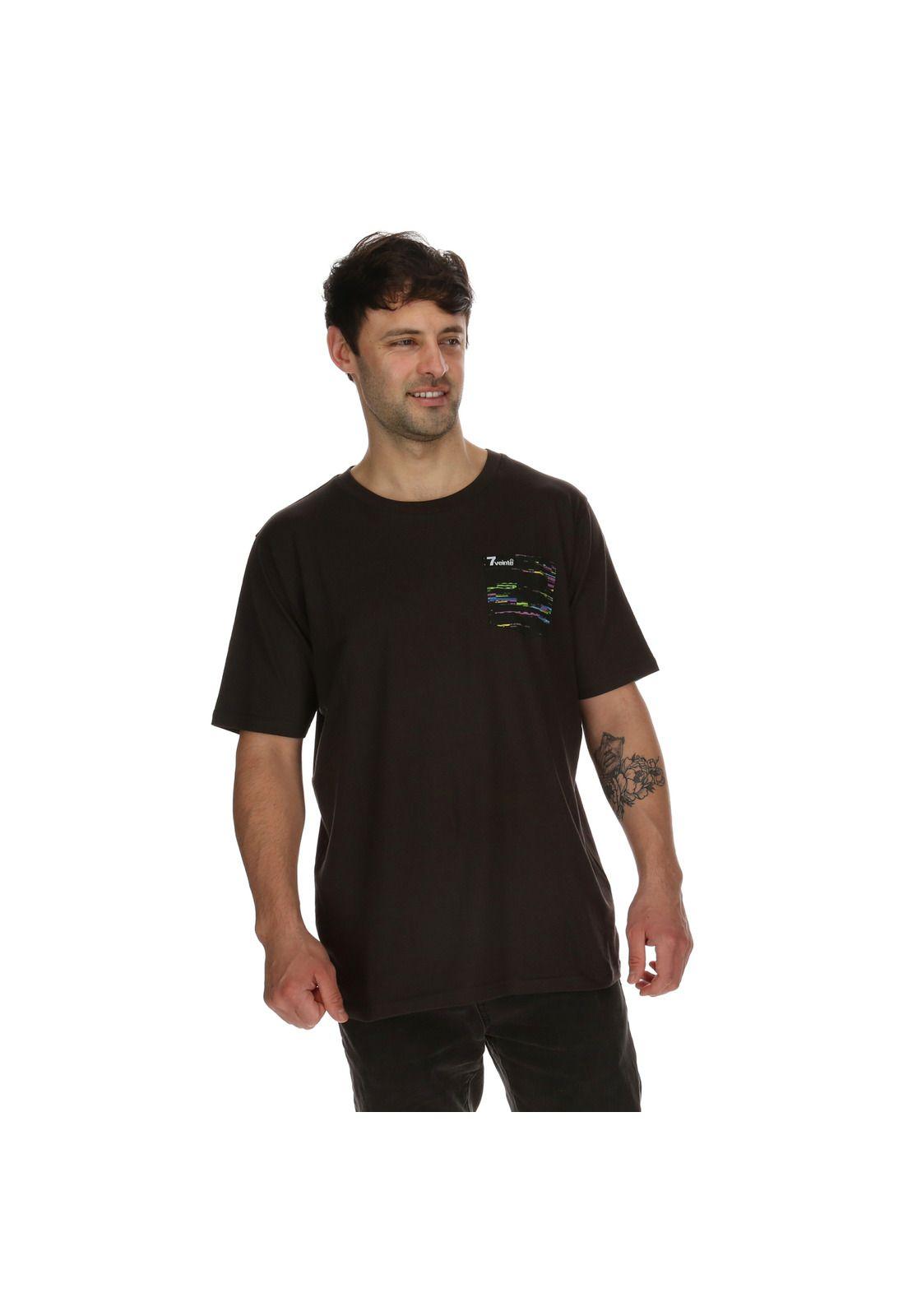 Polera M/C Hombre Glich Pocket Ss Negro 7Veinte-3