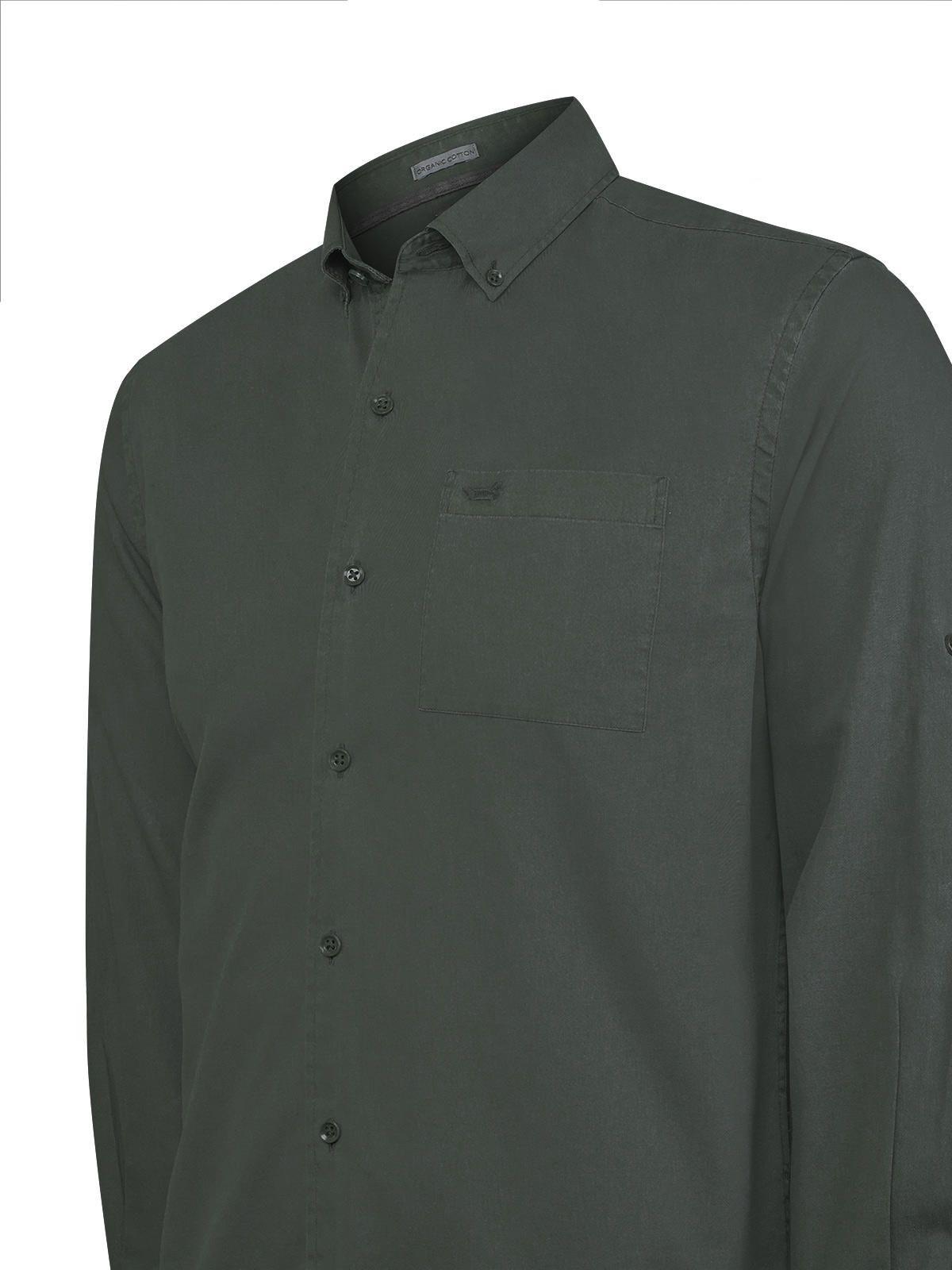 Camisa Algodón Orgánico Hombre Leeds Verde oscuro-3