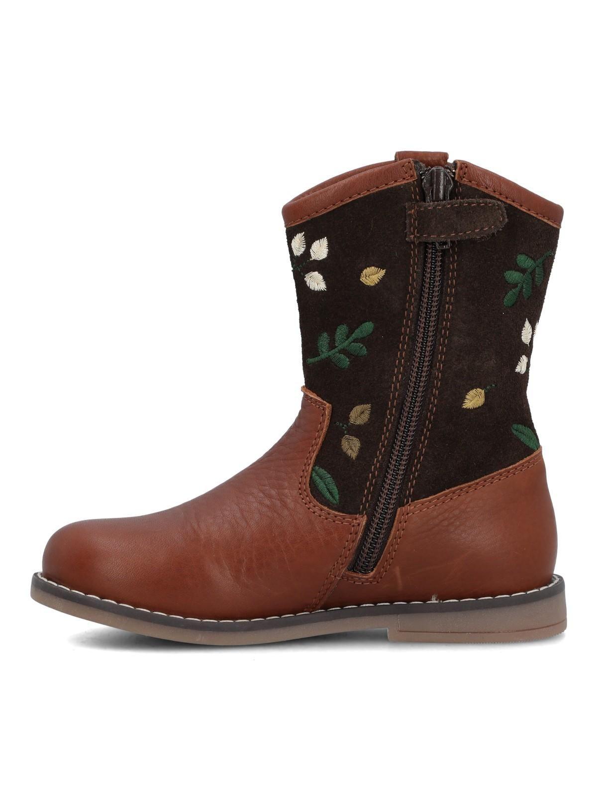 Bota Cuero Niña Romana Café Oscuro-4