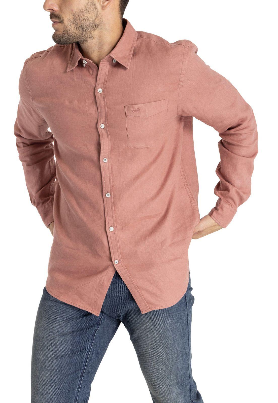 Camisa M/L Hombre Linen Rosado-4