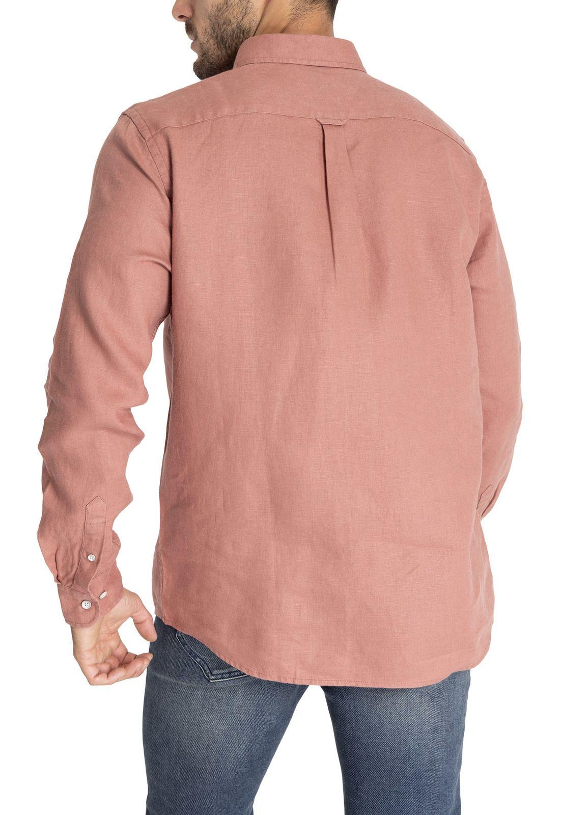 Camisa M/L Hombre Linen Rosado-5