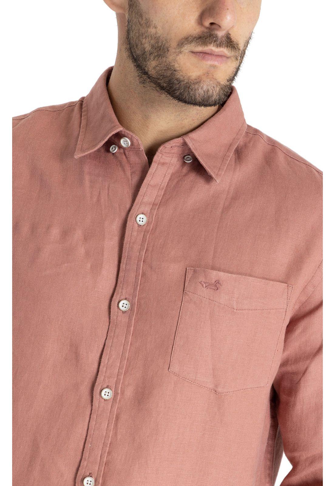 Camisa M/L Hombre Linen Rosado-7