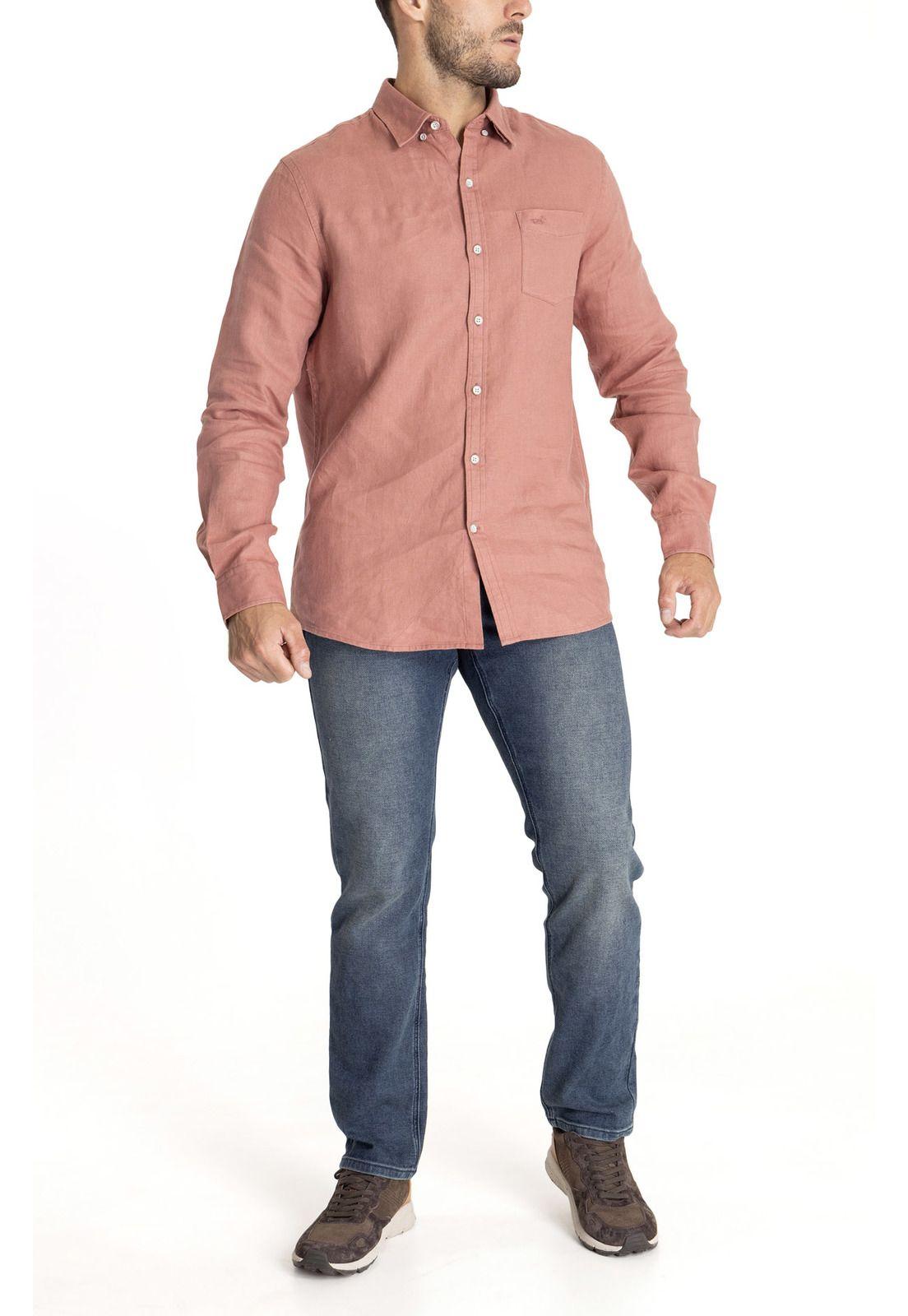 Camisa M/L Hombre Linen Rosado-9