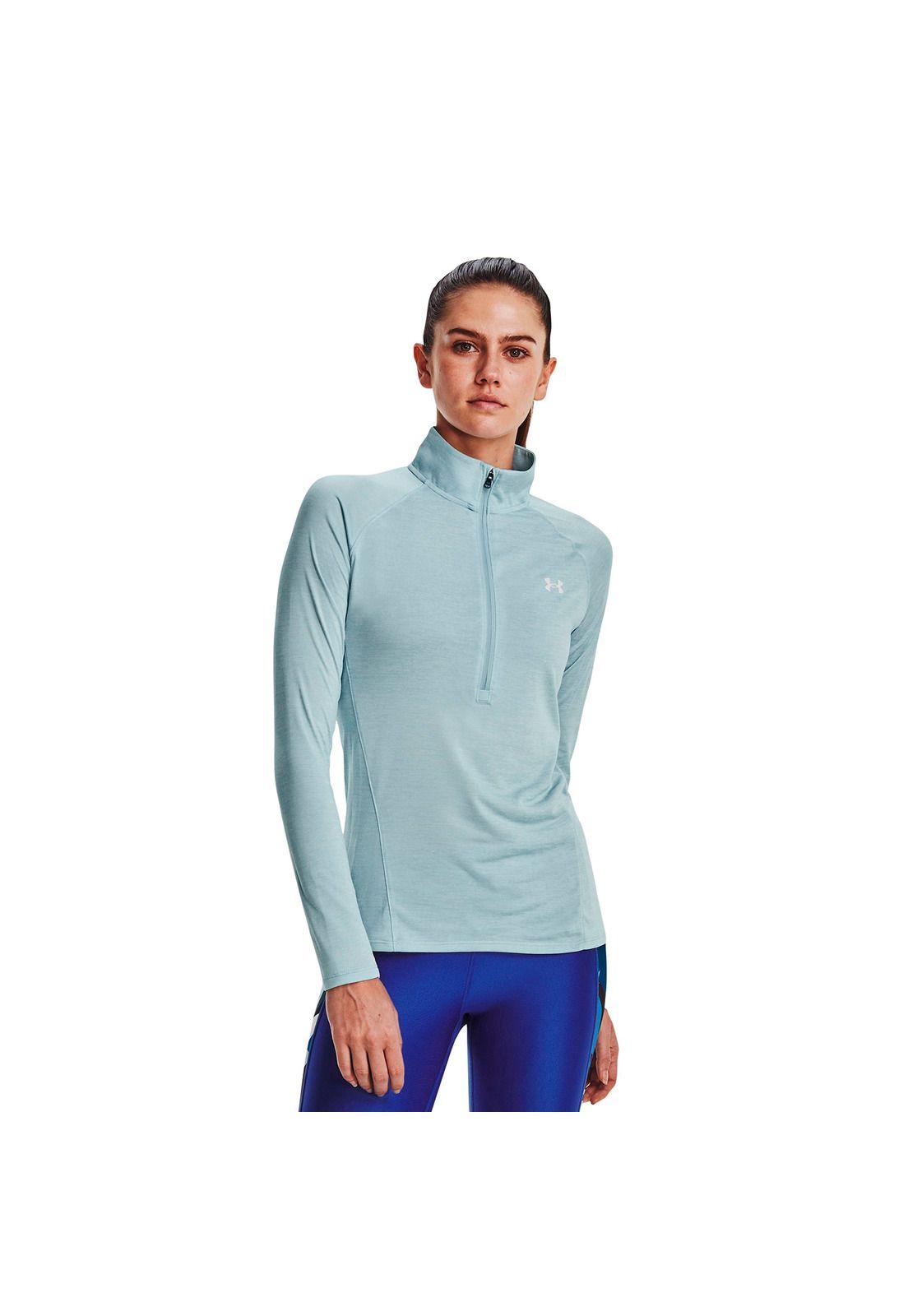 Polera Training Tech Zip Twist Celeste Mujer-3