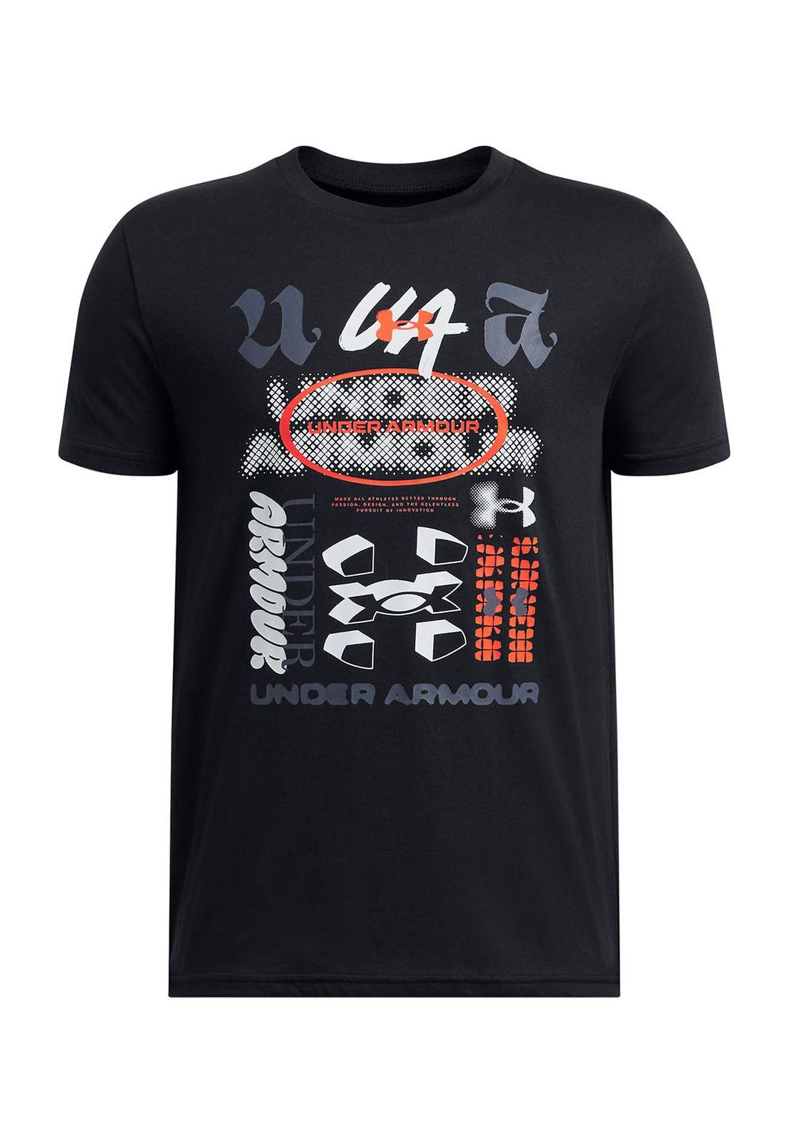 Polera Manga Corta UA Para Niños Negro-0