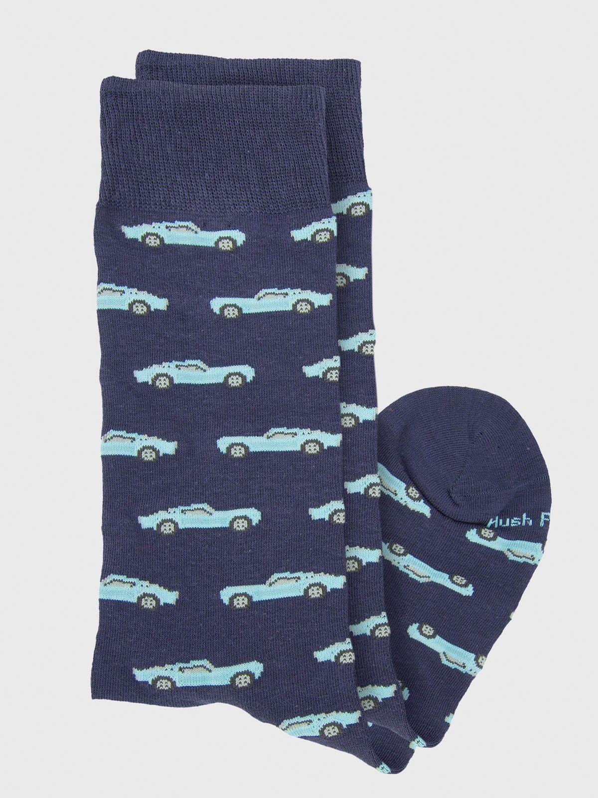 Calcetin Algodón Hombre Vintage Car Azul-1