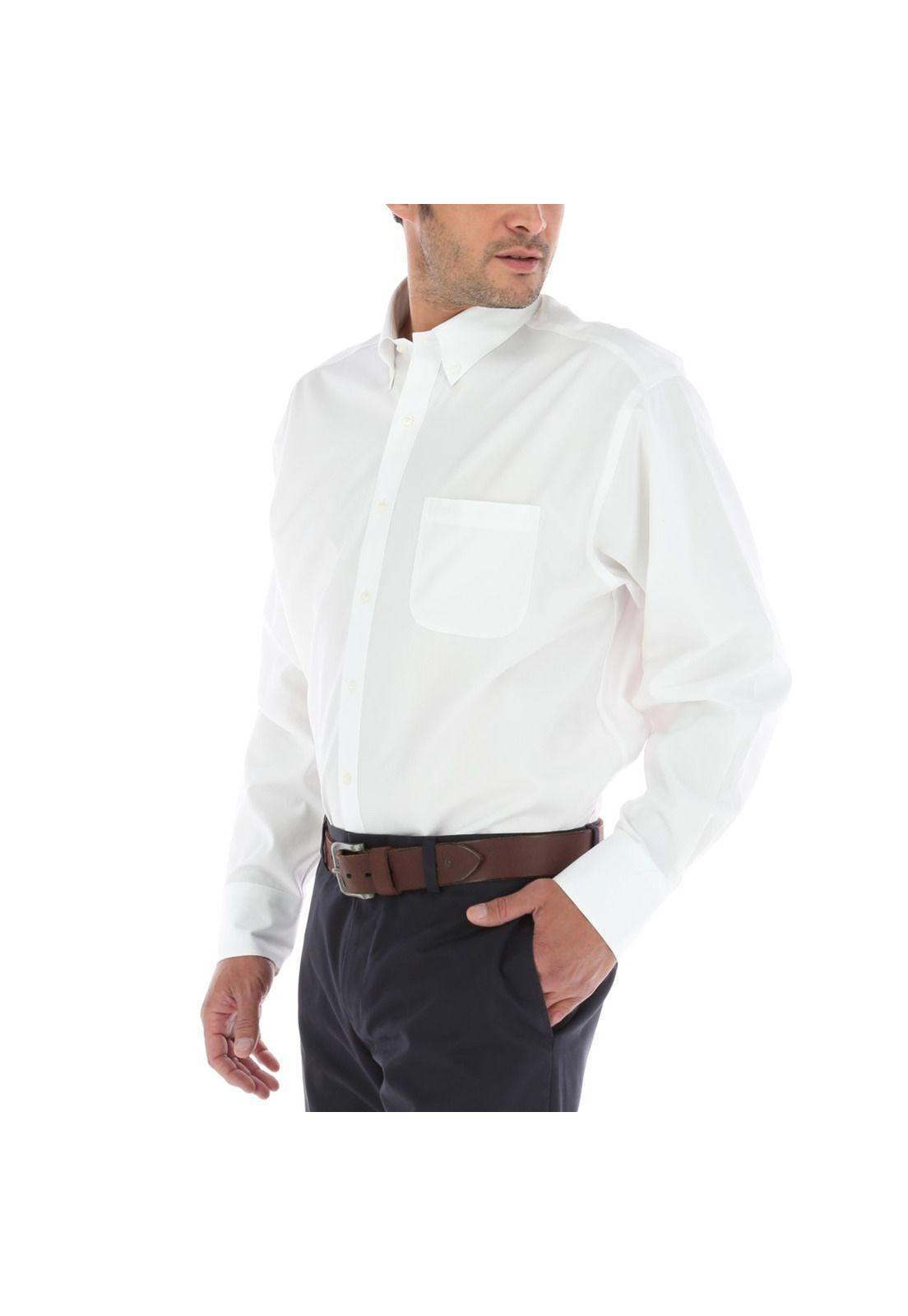Camisa Algodón Libre De Arrugas Blanco Hombre-2