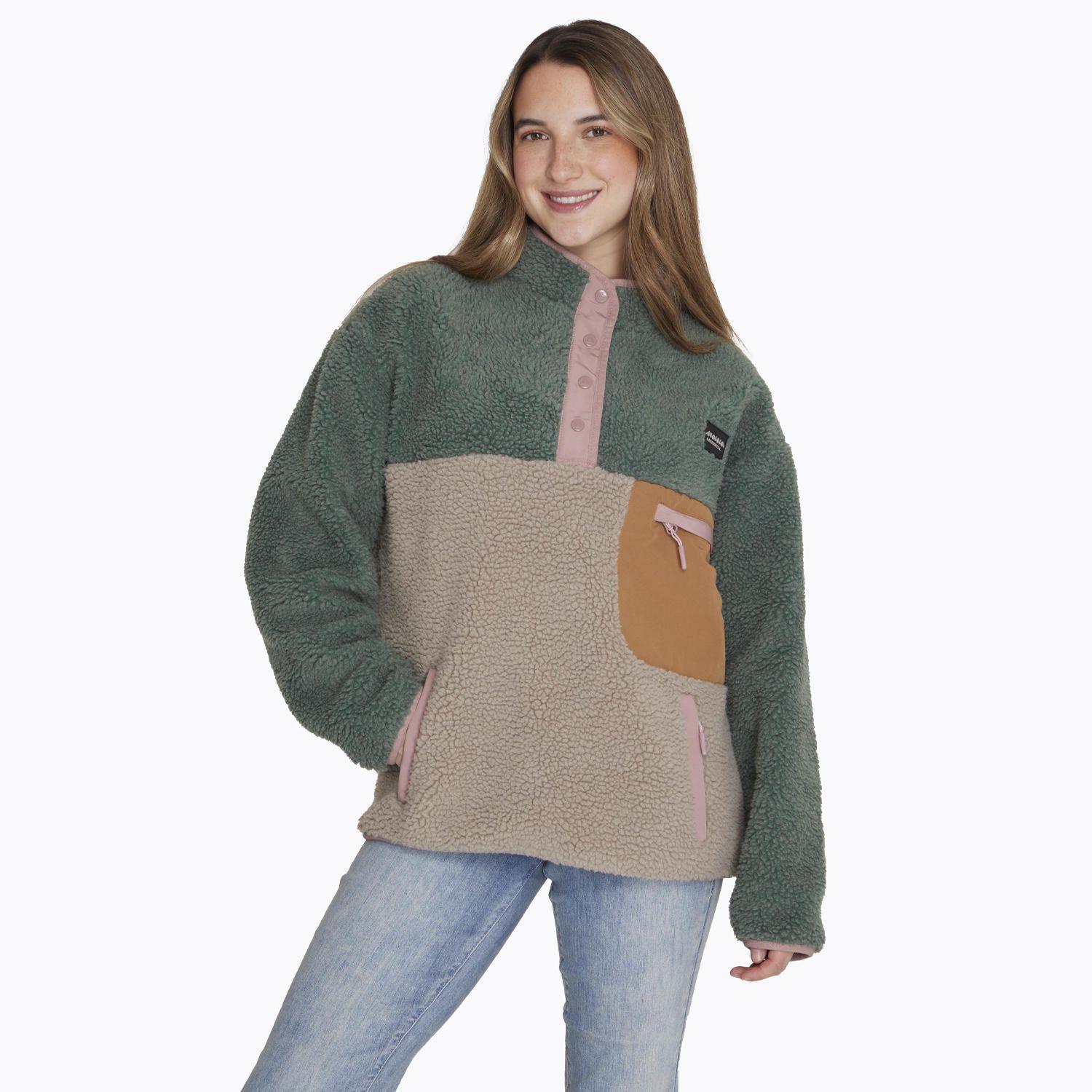 Polar Half Zipper Sherpa Verde Mujer-0