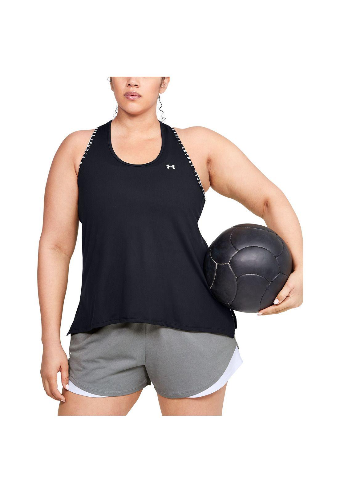 Polera sin mangas UA Knockout mujer Negro-3