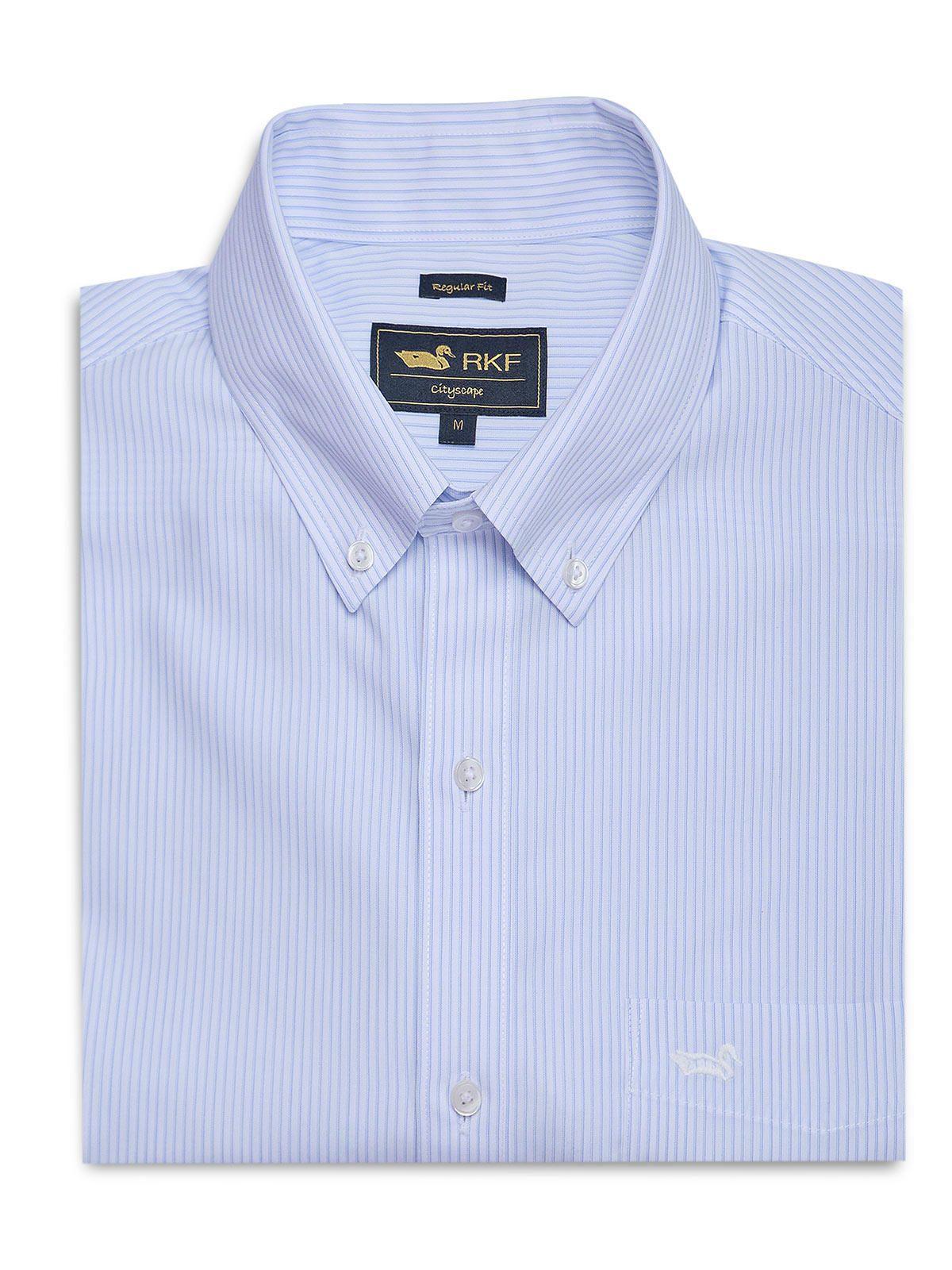 Camisa Cuello Button-Down Hombre Wf Celeste rayas-0