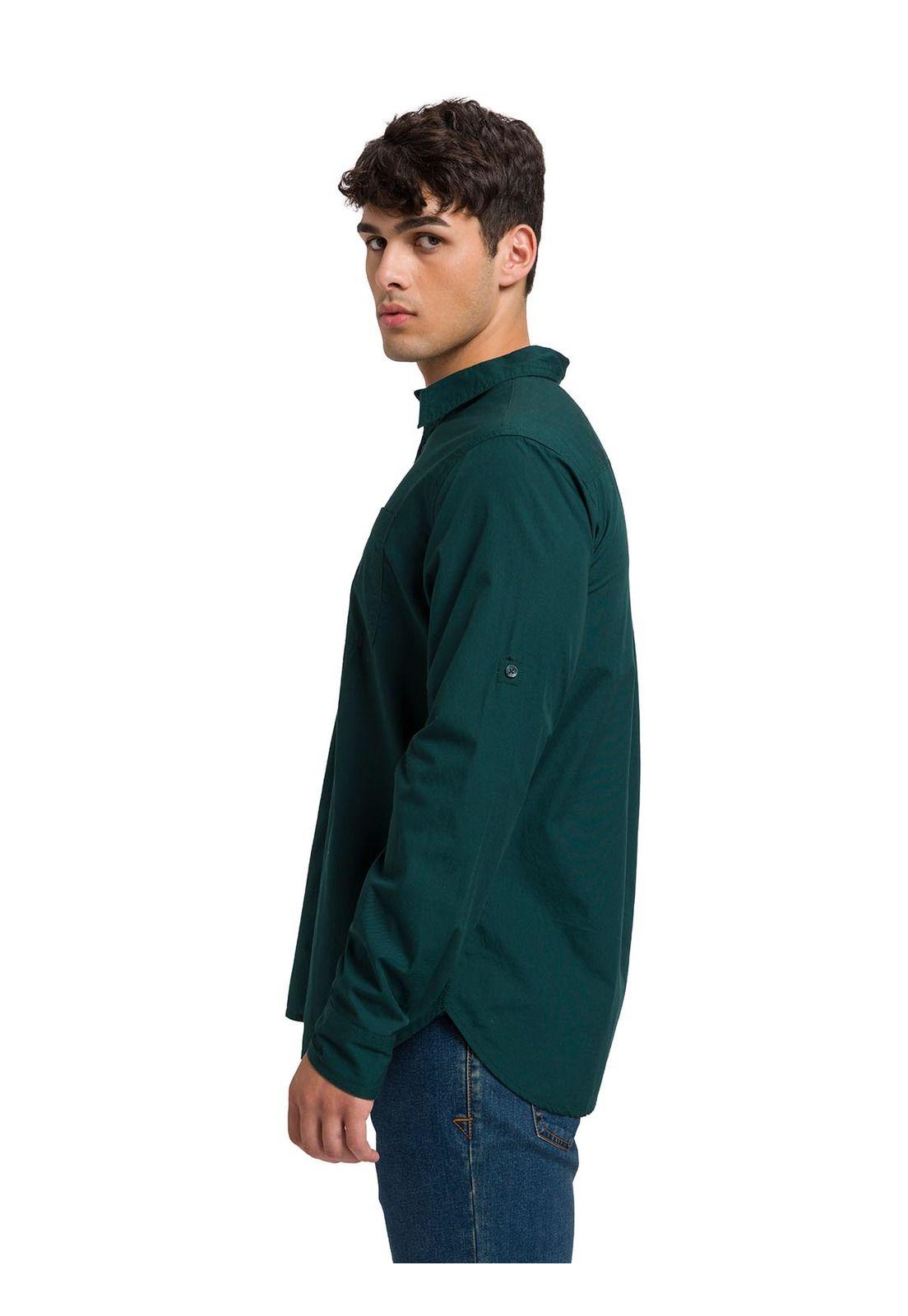 Camisa Manga Larga Casual Fundation Hombre Verde-4