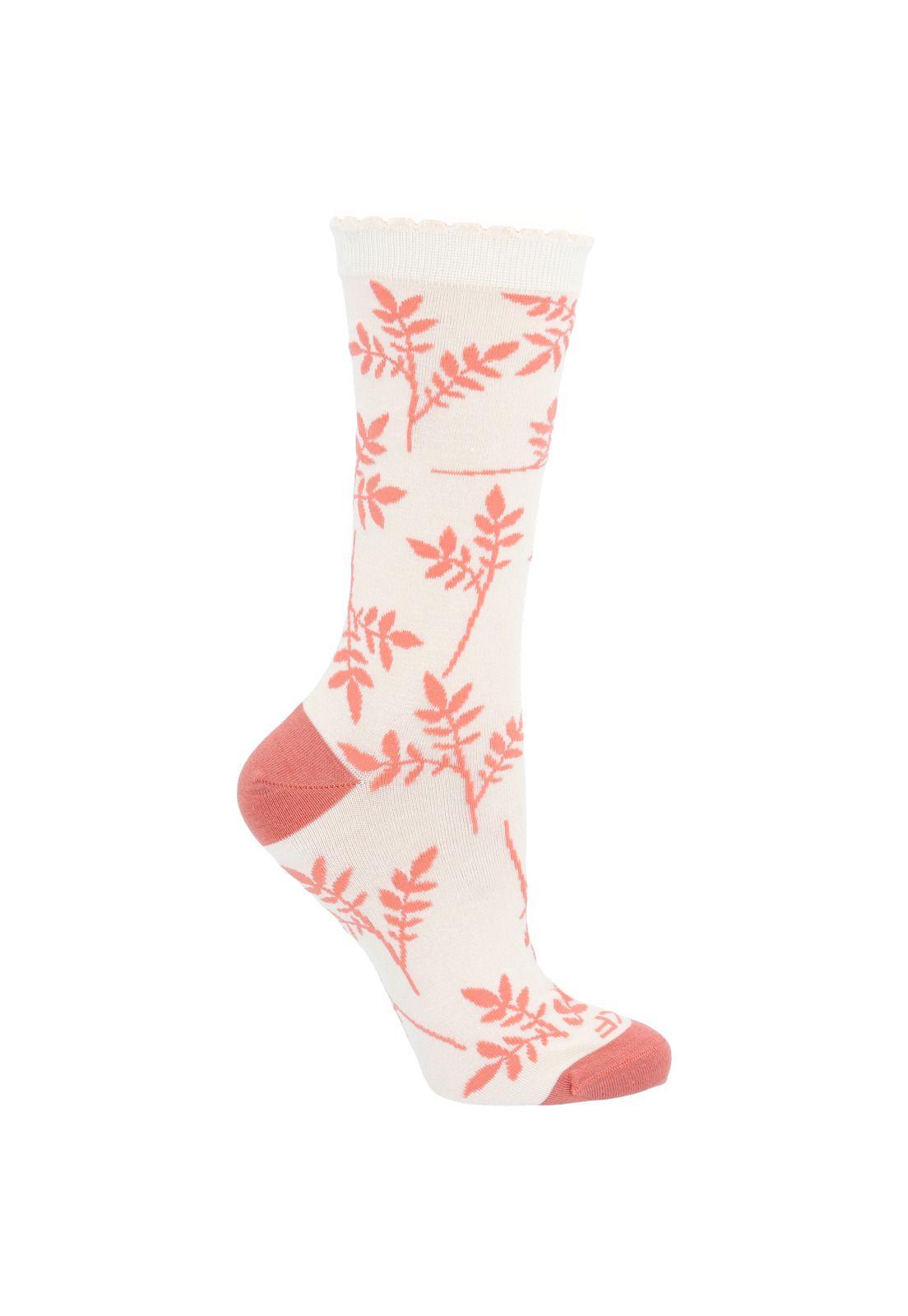 Calcetín Bambú Mujer Leaf Crema-0