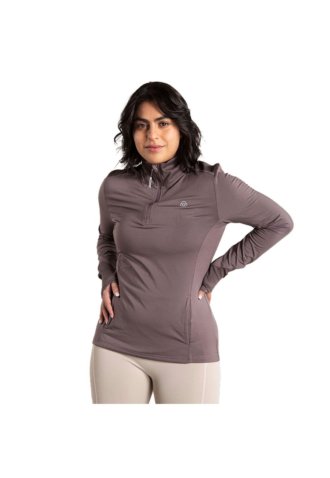 Polera Mujer 1/2 Zip Sweatshirt Café Claro-0