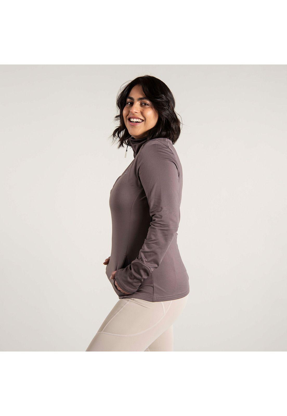 Polera Mujer 1/2 Zip Sweatshirt Café Claro-1
