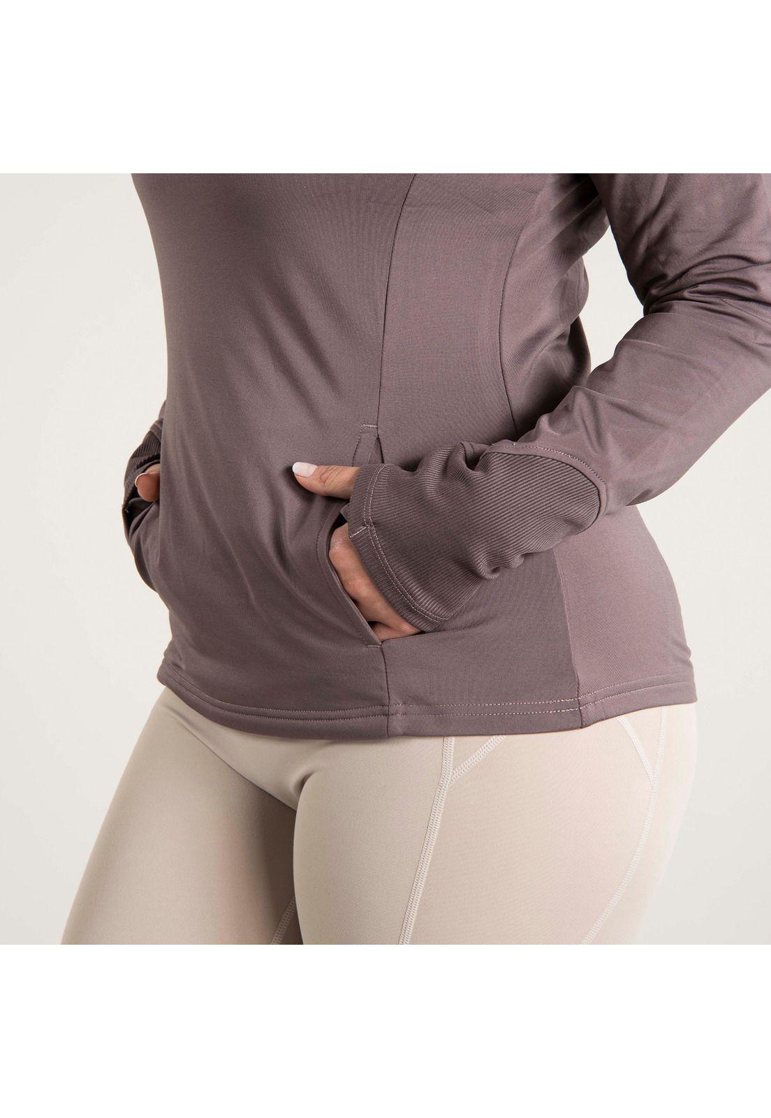 Polera Mujer 1/2 Zip Sweatshirt Café Claro-3