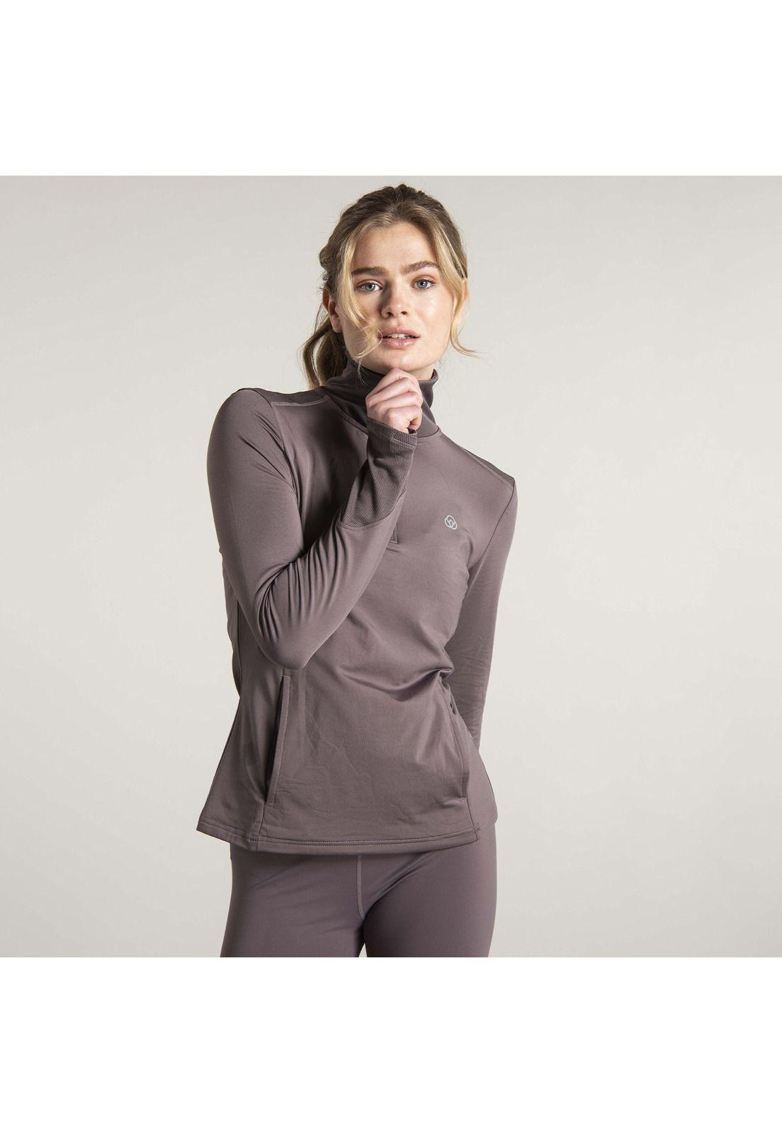 Polera Mujer 1/2 Zip Sweatshirt Café Claro-4