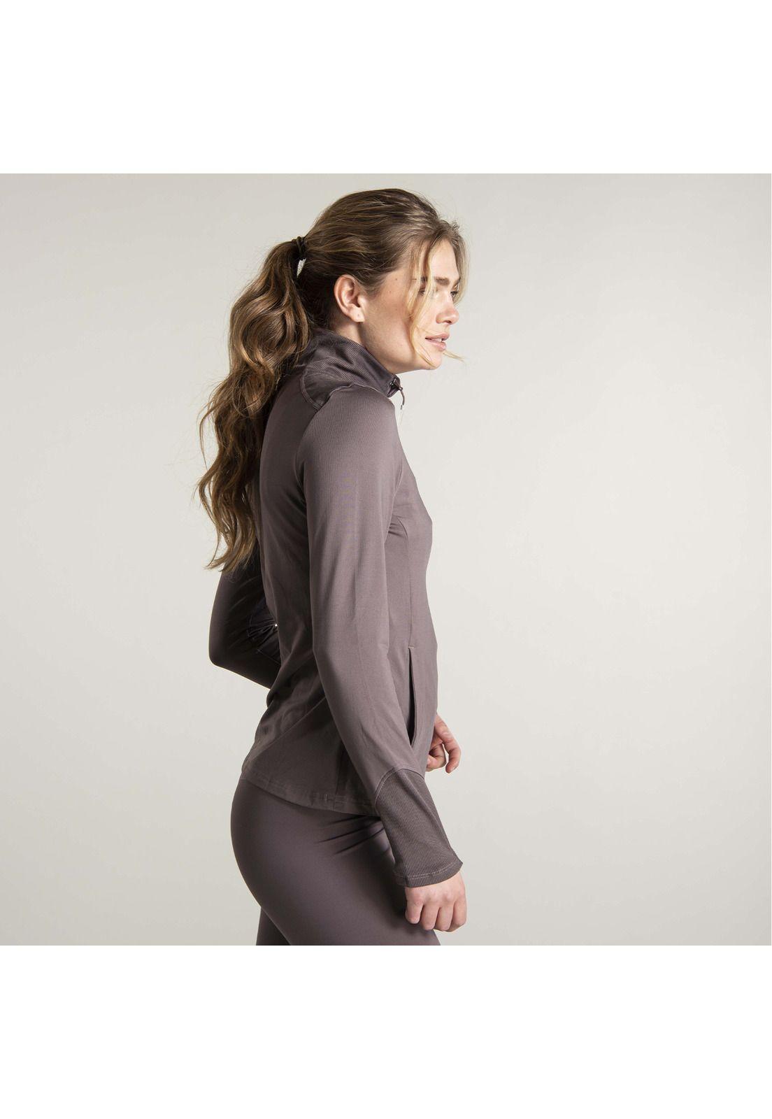 Polera Mujer 1/2 Zip Sweatshirt Café Claro-5