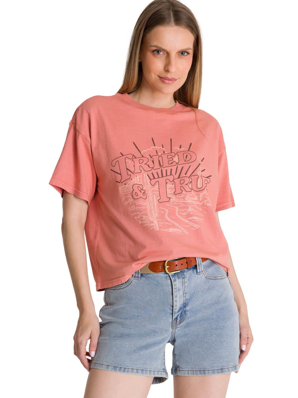 Polera Manga Corta Boxy Mujer Tried and True Rosa-0