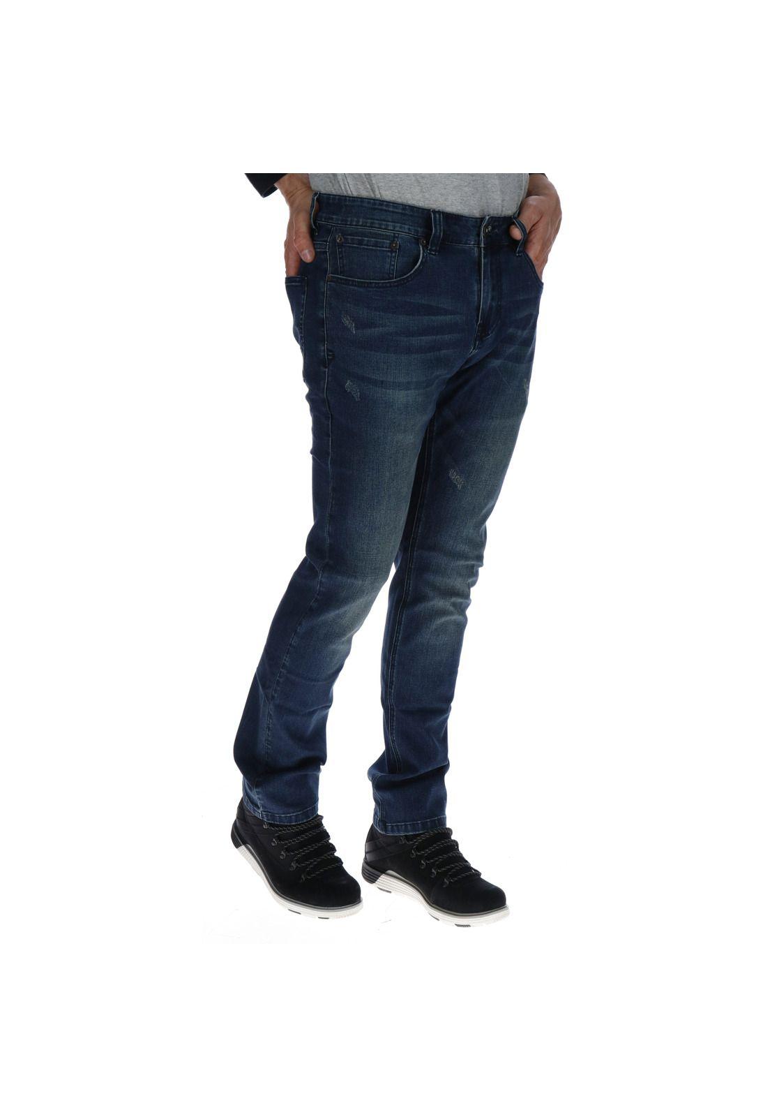 Jeans Hombre Mode Slim Azul Oscuro-3
