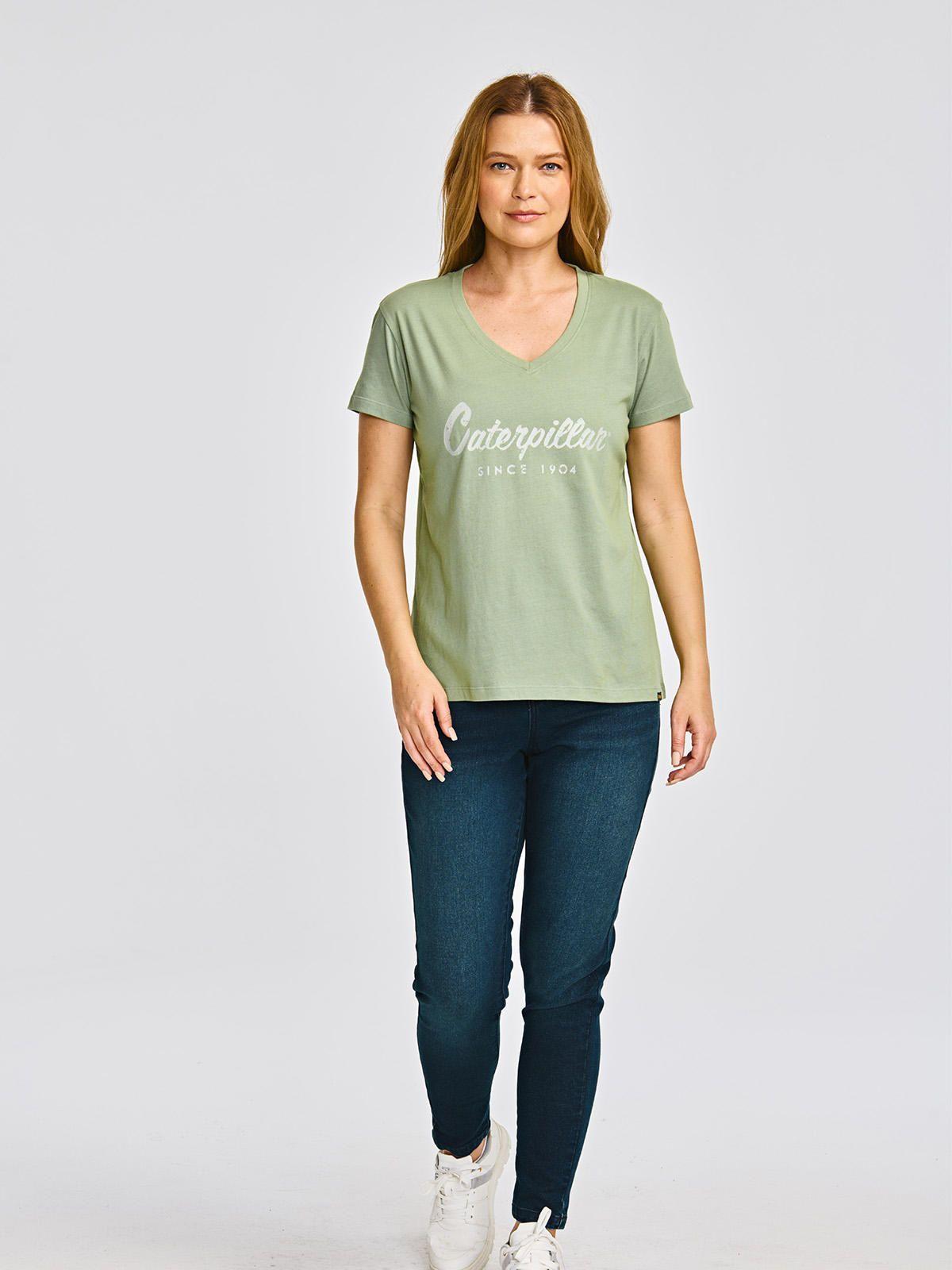 Polera cuello en V Manga Corta Mujer Verde-4