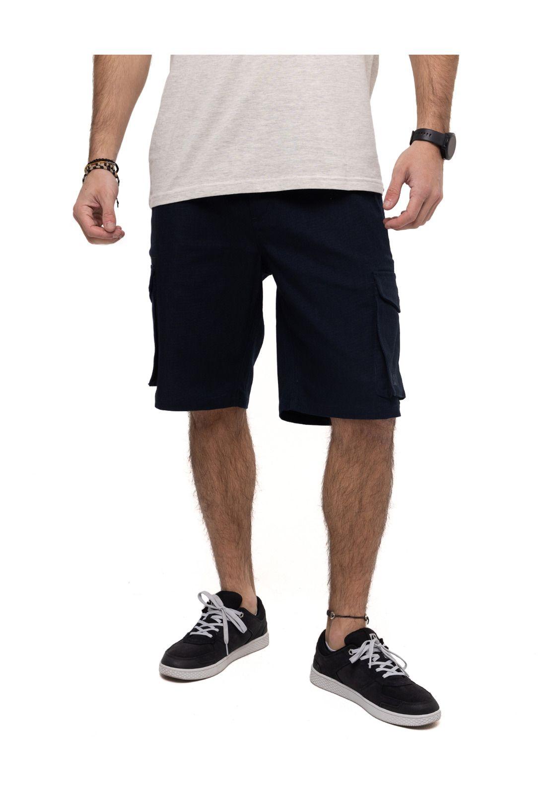 Short Utility Canvas Cargo Azul Hombre-0