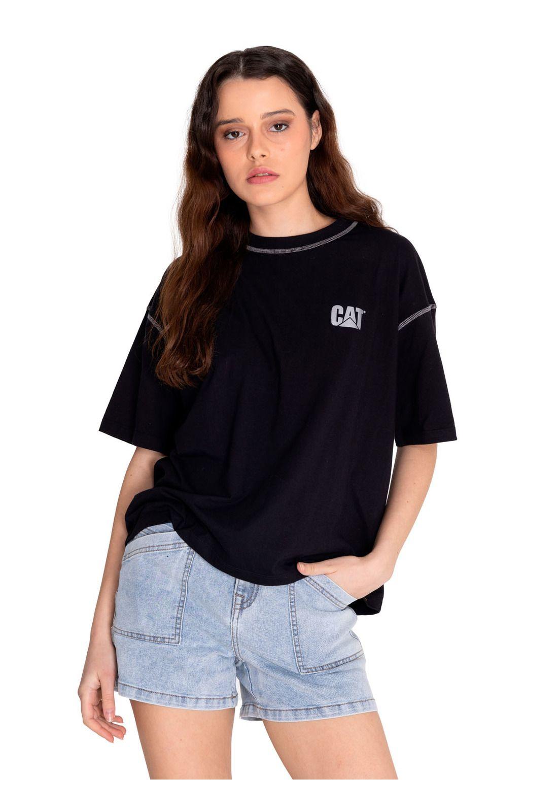 Polera Manga Corta Mujer Cat Logo Boxy Tee Negro-0