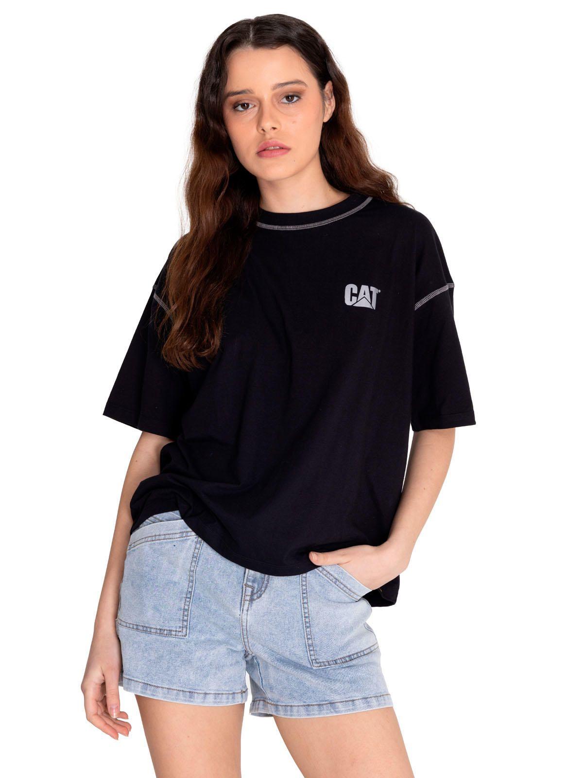 Polera Manga Corta Mujer Cat Logo Boxy Tee Negro-0