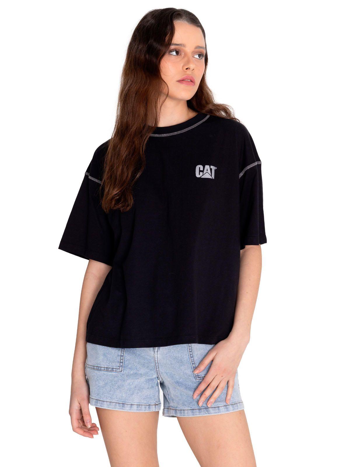 Polera Manga Corta Mujer Cat Logo Boxy Tee Negro-1