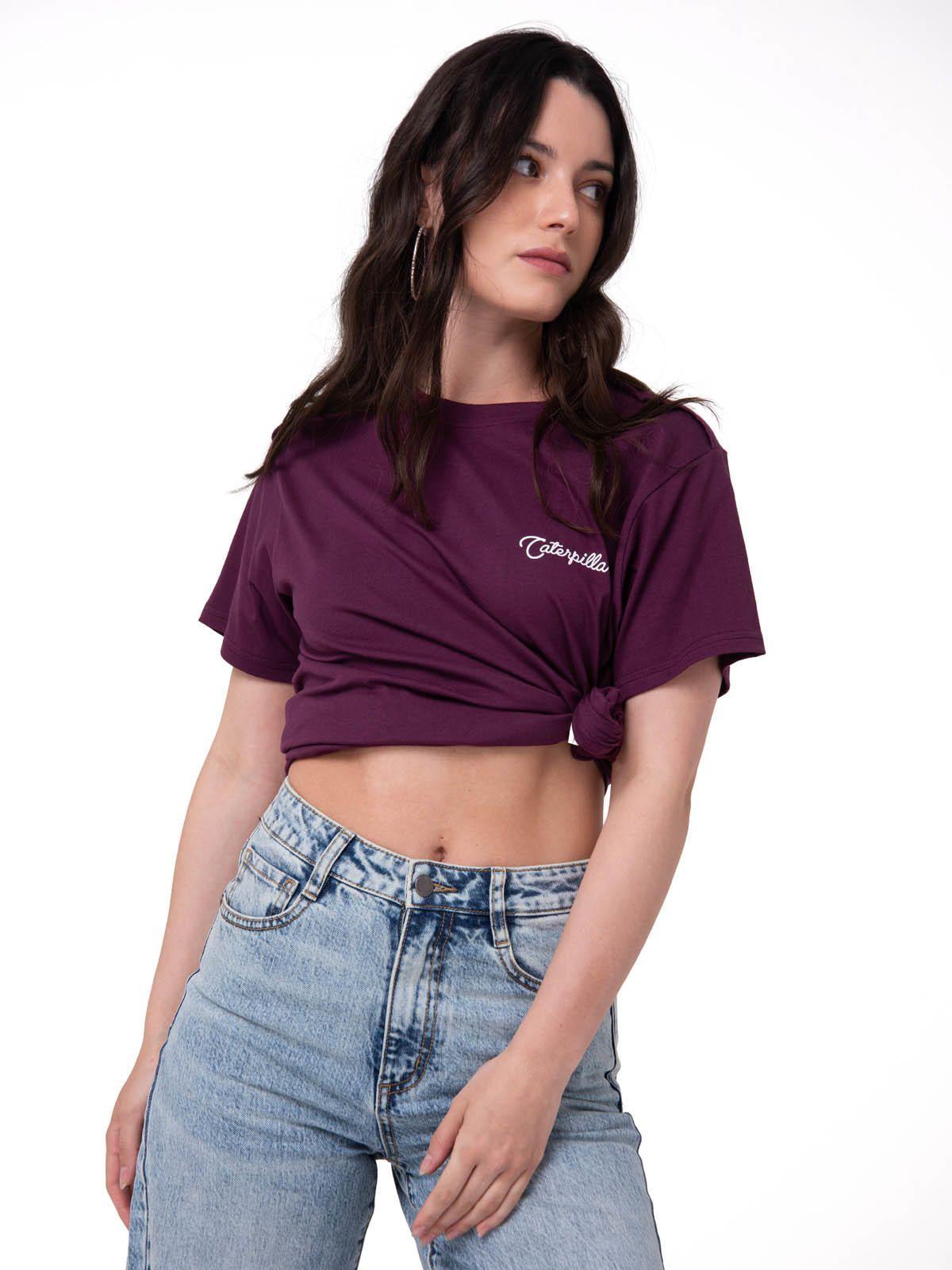 Polera Manga Corta Mujer Western Script Burdeo-1