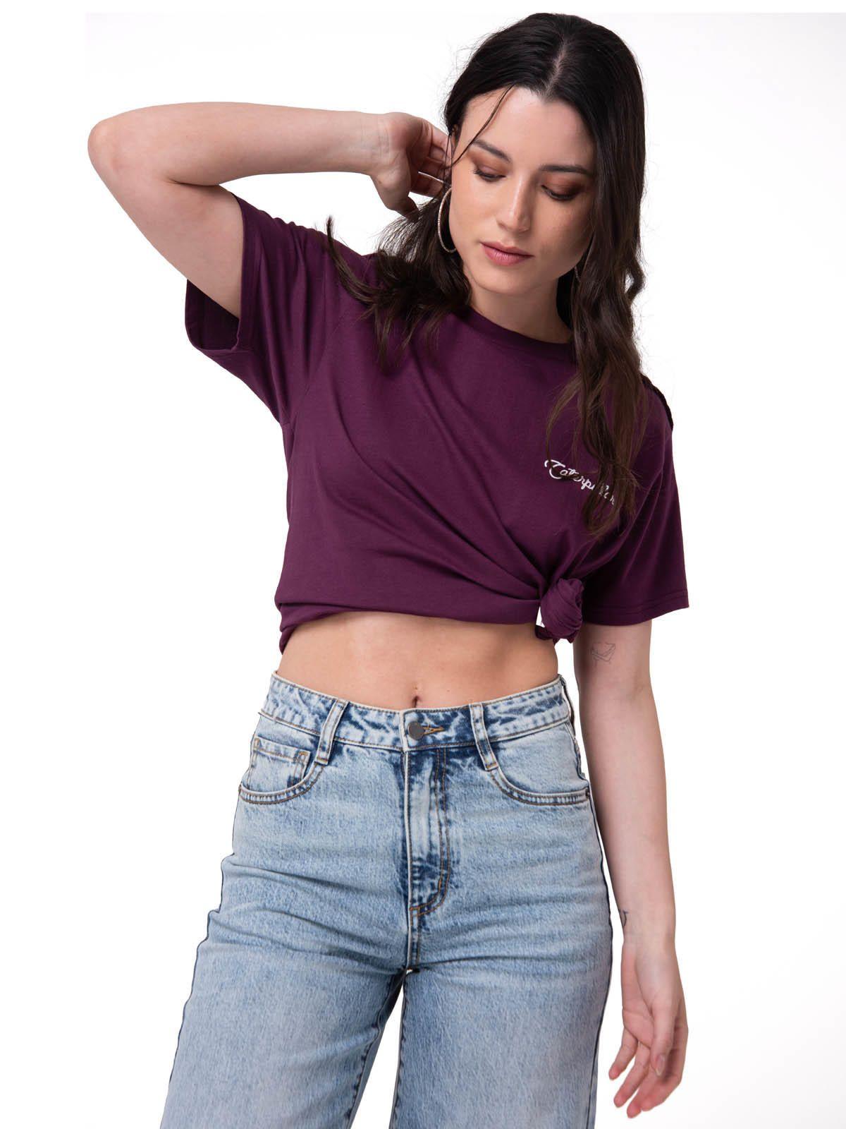 Polera Manga Corta Mujer Western Script Burdeo-3